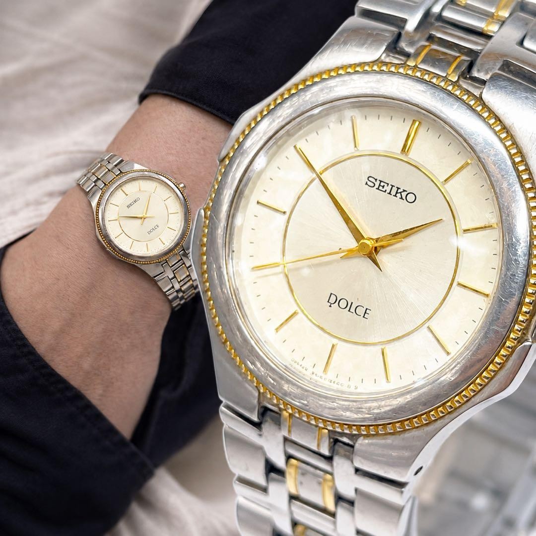 SEIKO DOLCE Mens Quartz Watch 8N41-6270 33mm Silver Gold Two Tone Bracelet