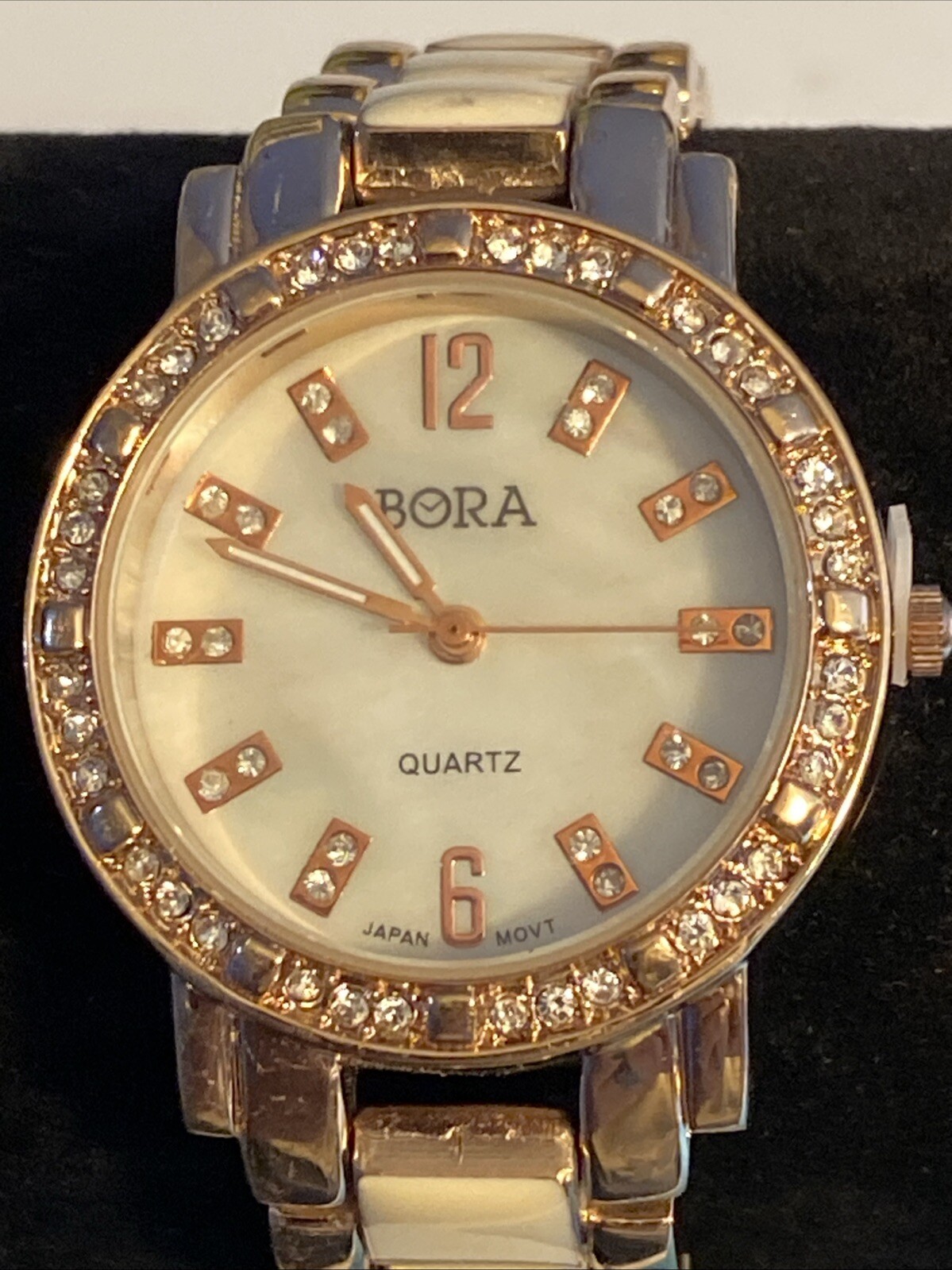 BORA Women’s Watch Copper And Cream Tone With Rhinestones New Battery
