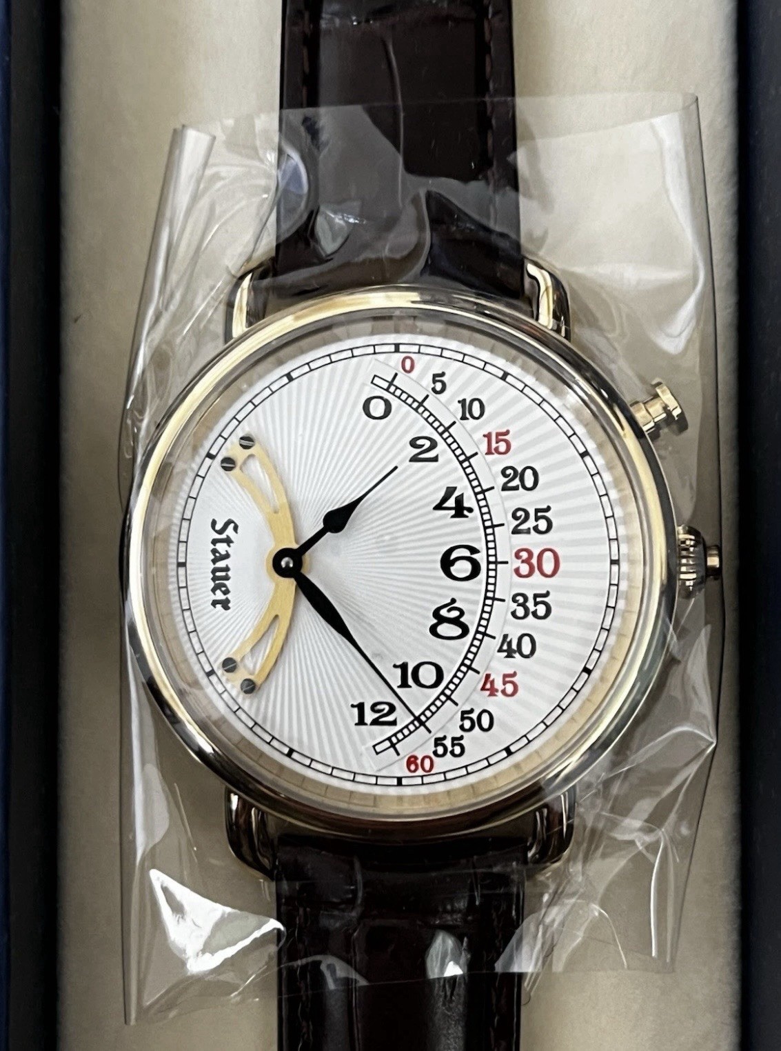Stauer 1920’s Retrograde Men’s Watch Brown Leather Strap – NEW In Box