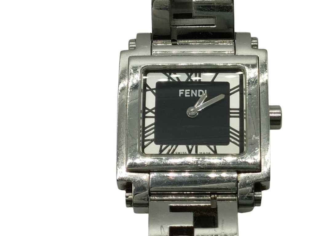 FENDI Watch Quadro 6000L Black Silver Stainless Ladies Analog Square Authenticit