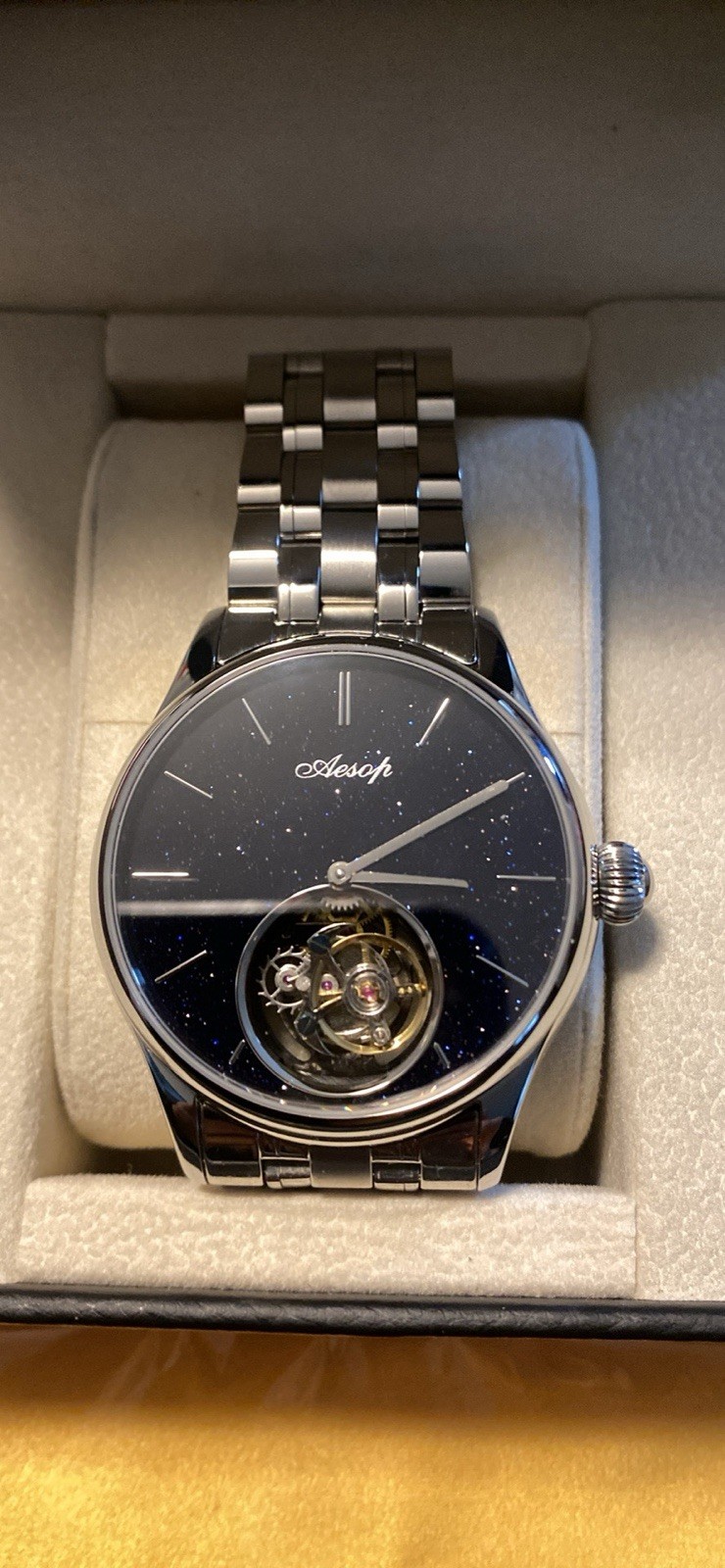 Aesop Starry Sky Tourbillon Manual Mechanical 40mm Blue Dial SS Bracelet Box