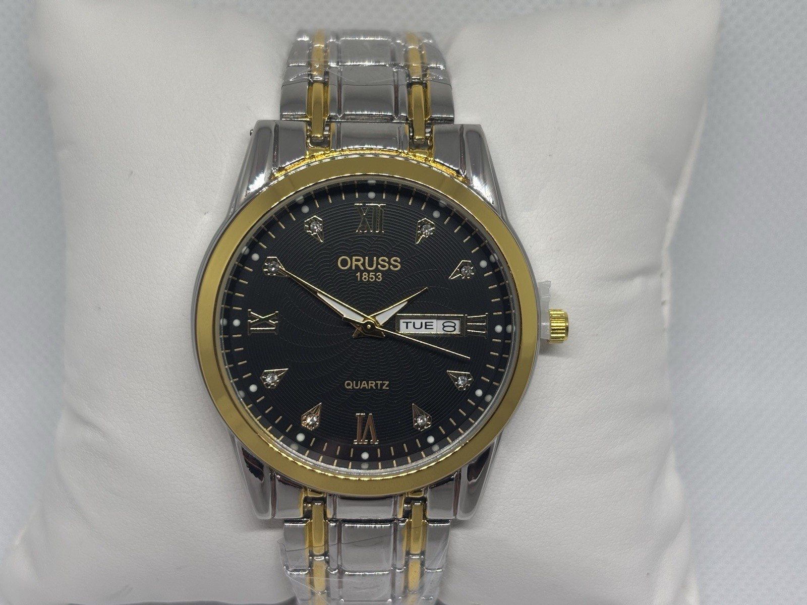 ORUSS 1853 Mens Quartz Watch Two Tone Stainless Steel Day Date New In Box