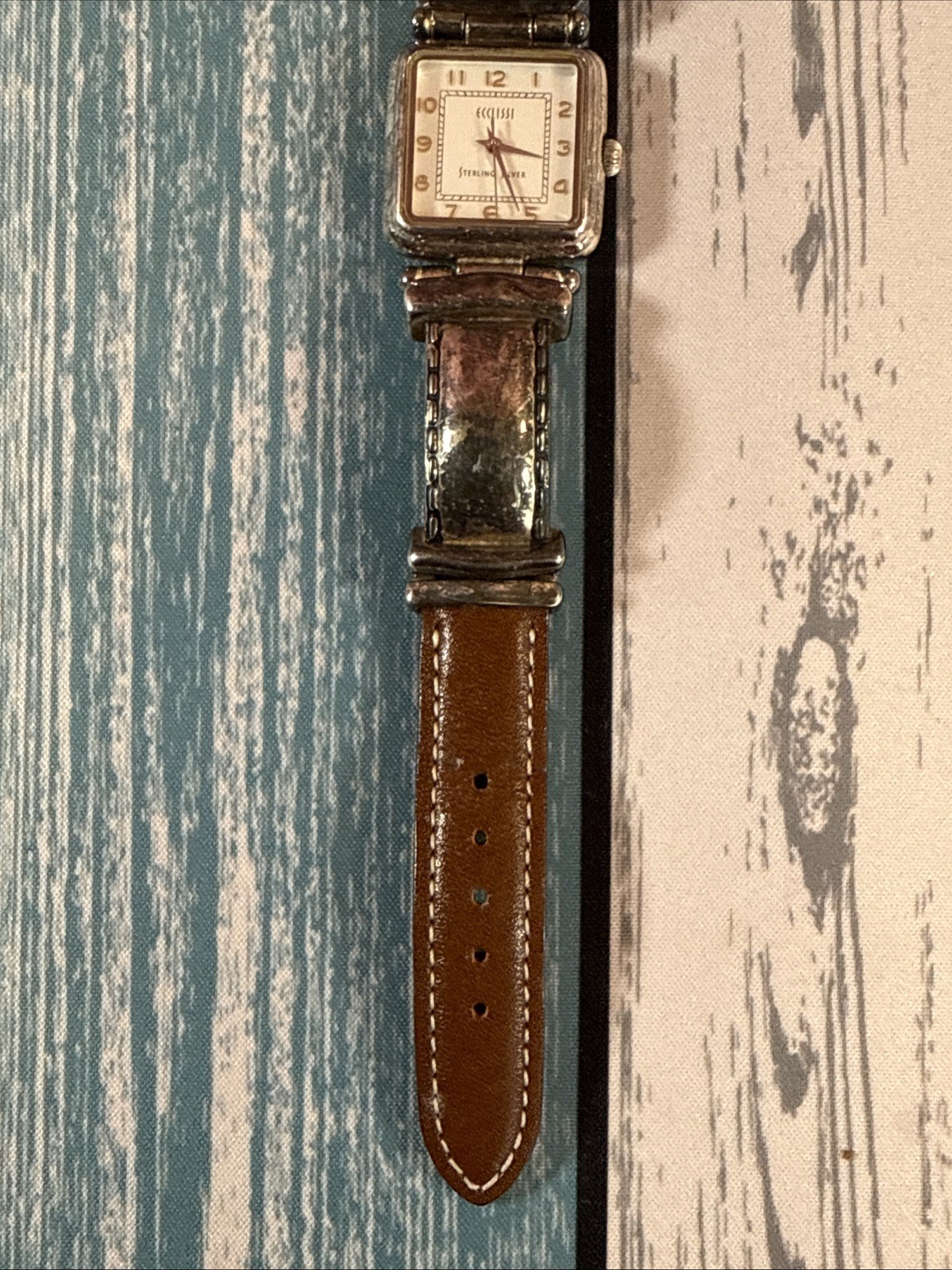 Ecclissi Sterling Silver Watch Genuine Ecclissi Brown Leather Band Womens 22695