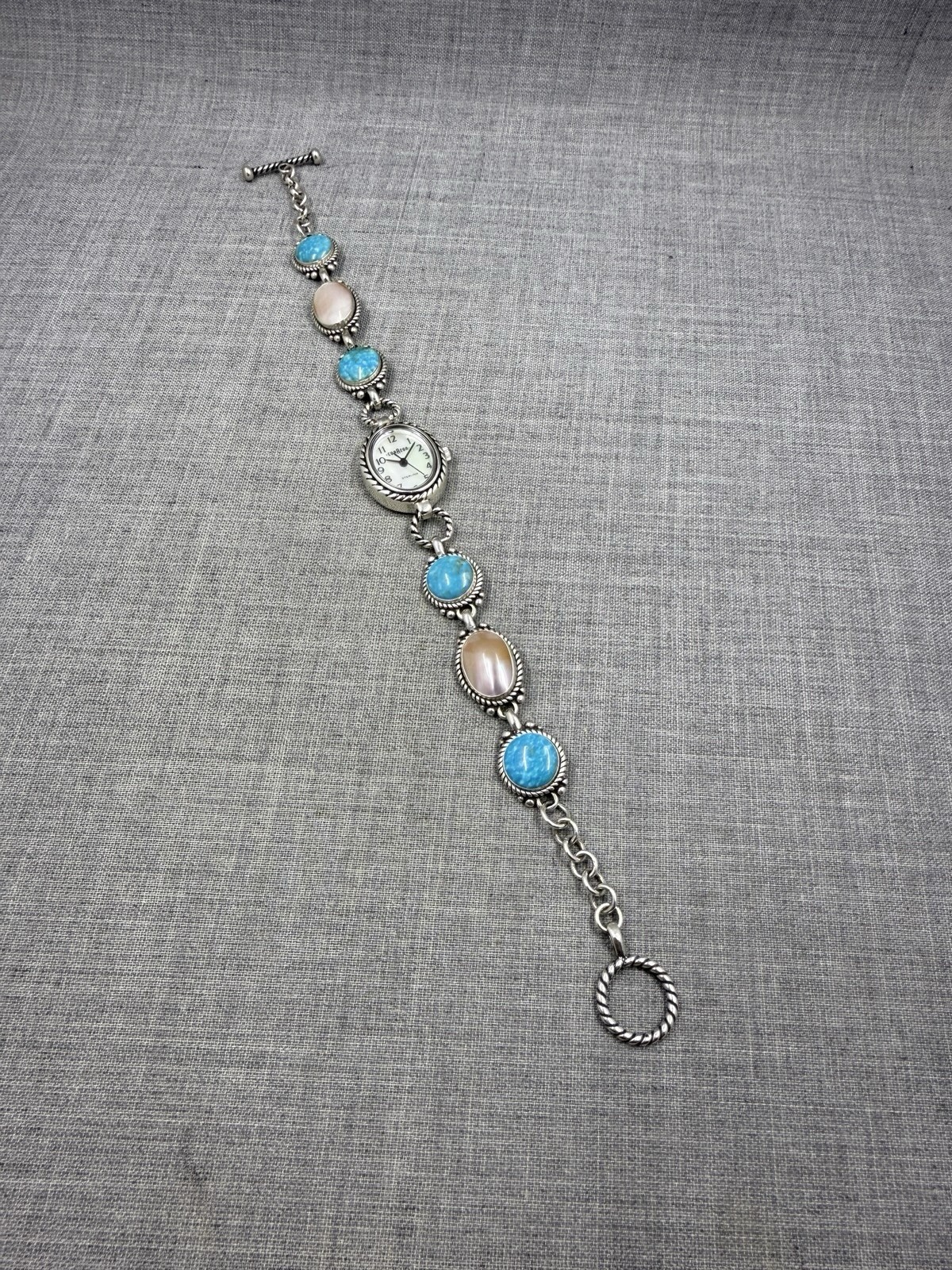Carolyn Pollack Turquoise & MOP Toggle Clasp Bracelet Sterling .925 Watch