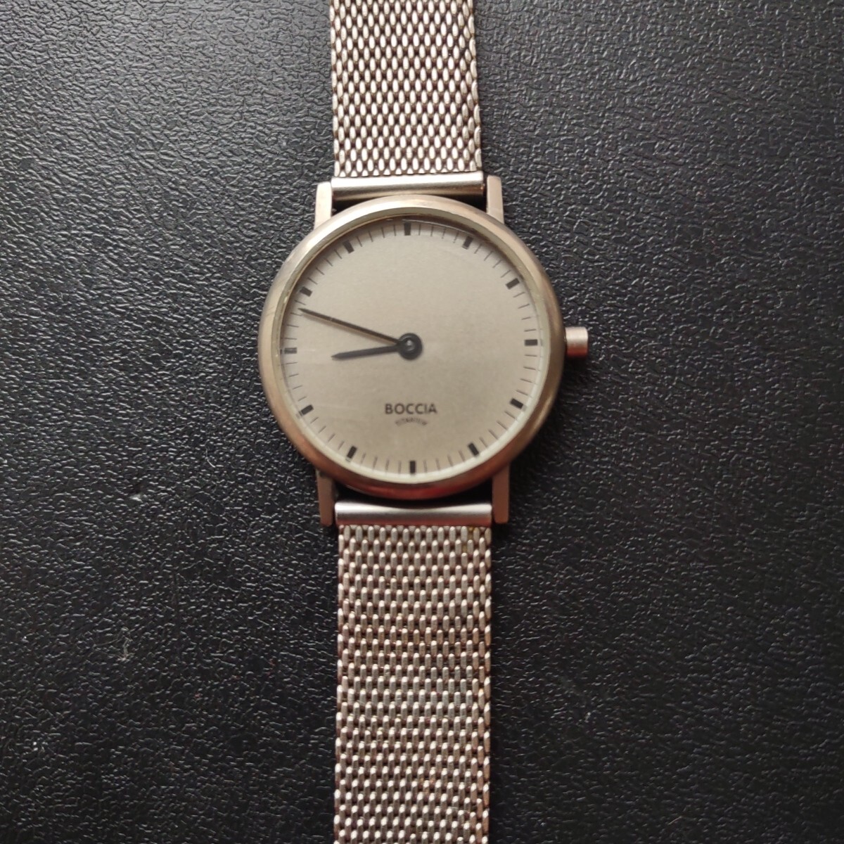 Boccia Watch Women Silver Tone Titanium Gray Dial Adj Mesh Band New Battery Vgc