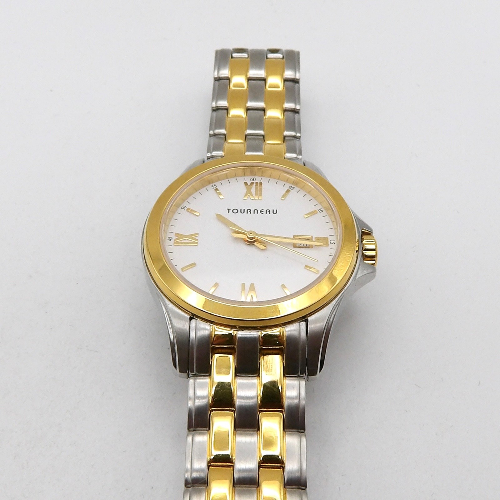 Tourneau Corporate Two Tone White Dial Stainless Steel Mens Watch Date Quartz