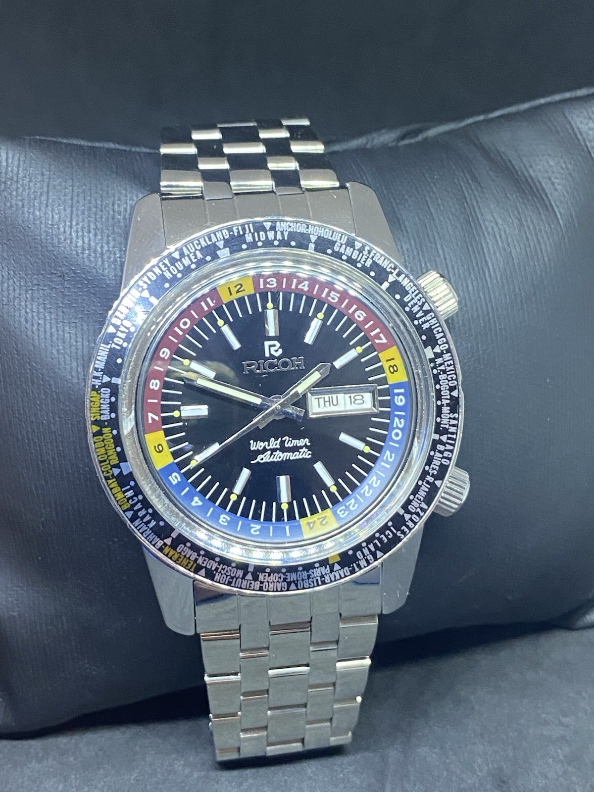 Ricoh World Timer GMT Sports Automatic Mens Wrist Watch