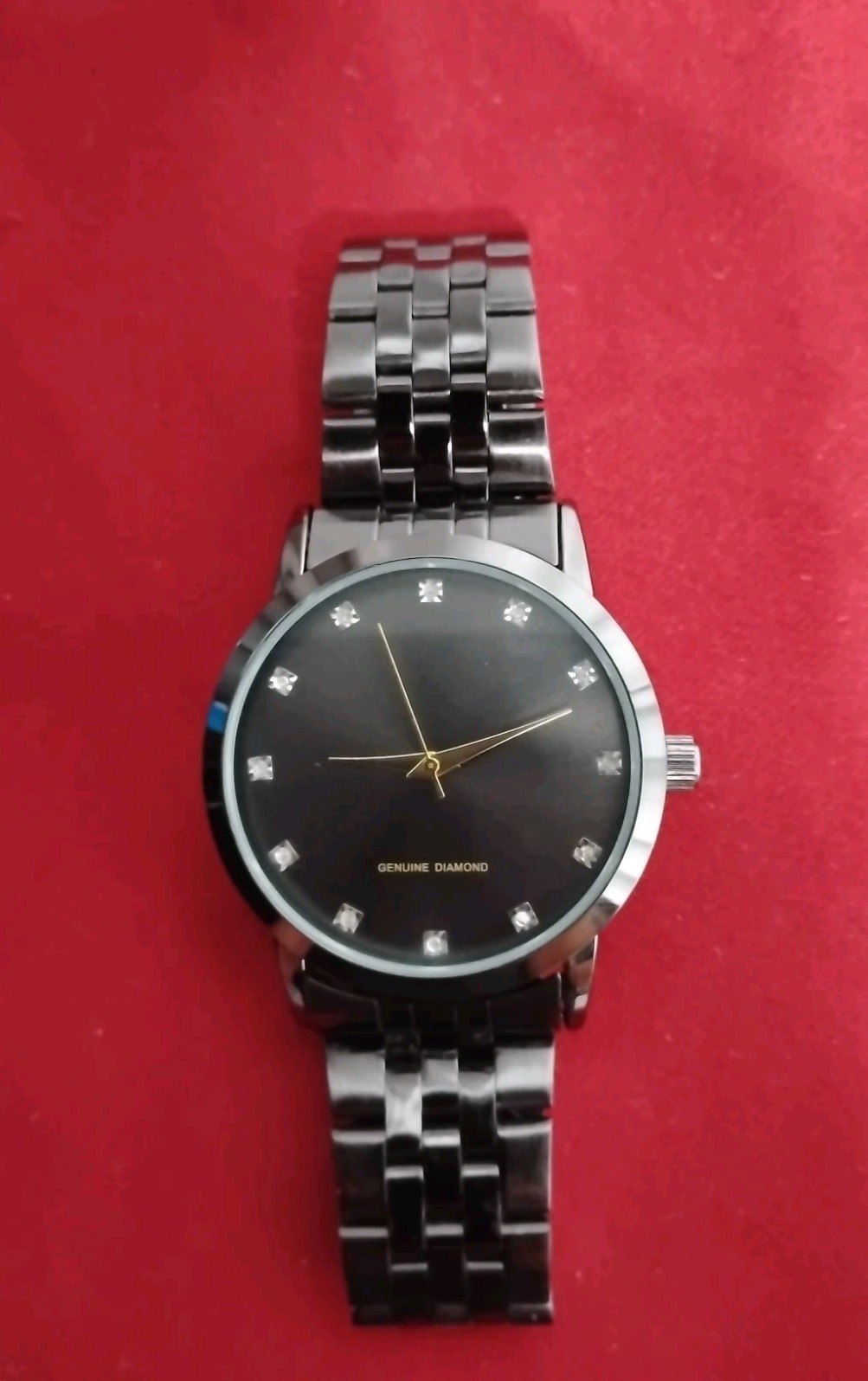 Genuine Diamond Stainless Steel Quartz Dress Wristwatch New Battery Installed