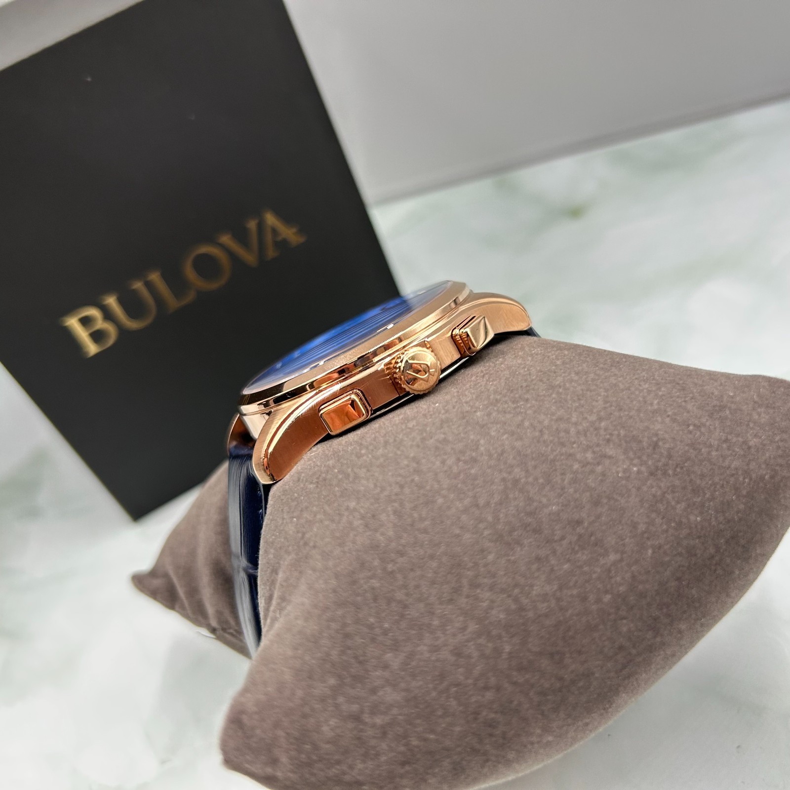 Bulova 97B170 Wilton Blue Classic Chronograph Men’s Quartz Leather Watch 46.5MM