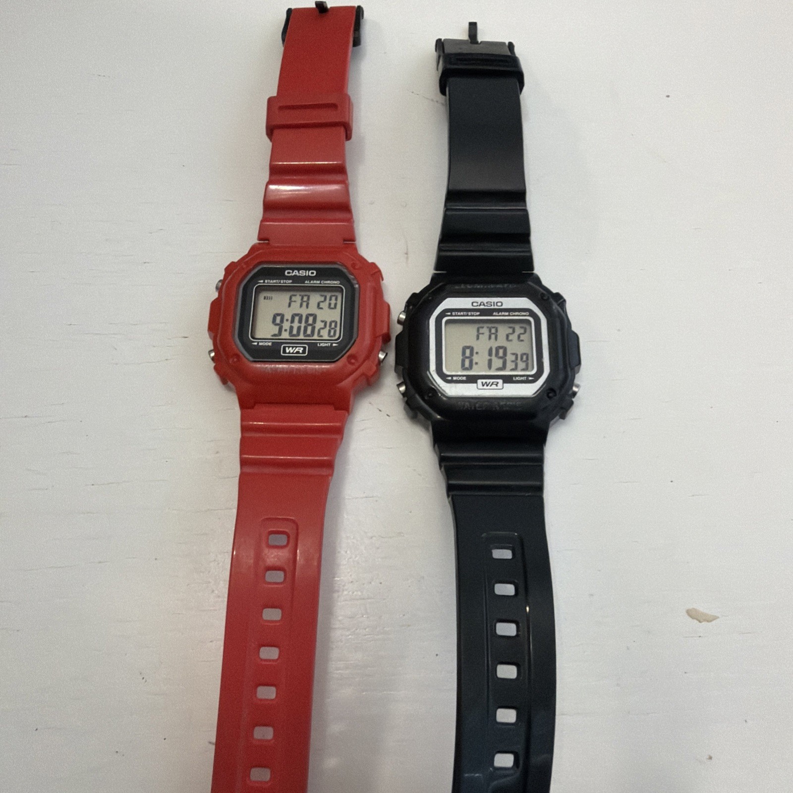 Casio F108WHC Digital Alarm Chronograph Day Date Resin Case & Red PU Band Lot 2