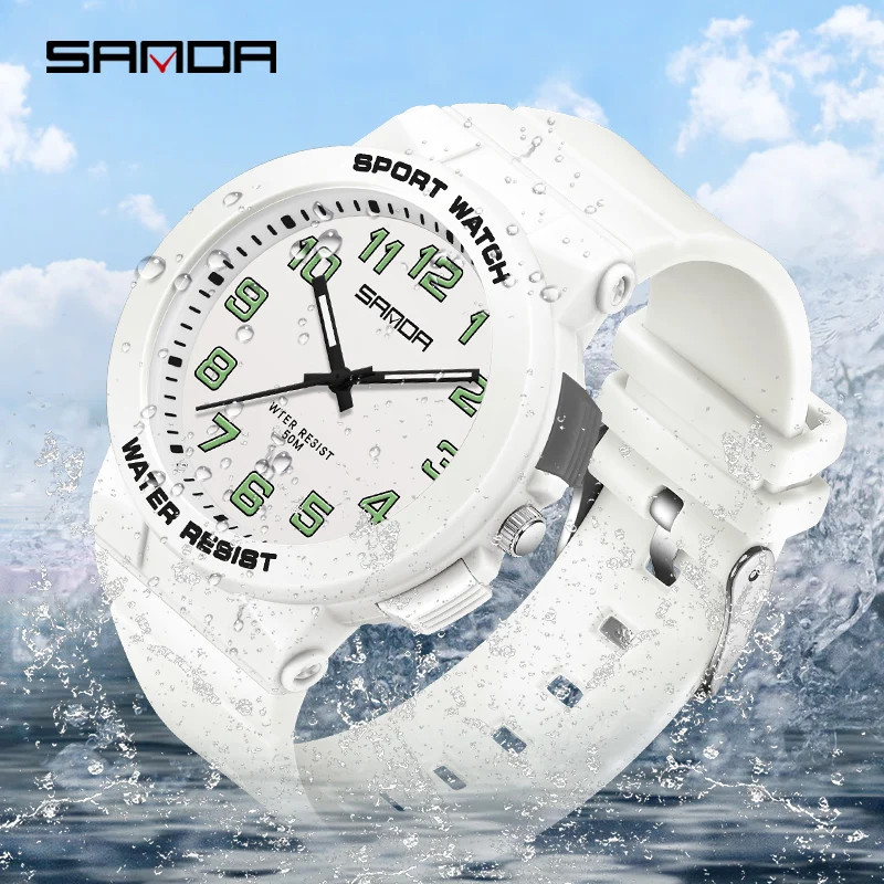 Sanda 6123 Trendy Design Soft Student Watch TPU Strap 50M Depth Waterproof
