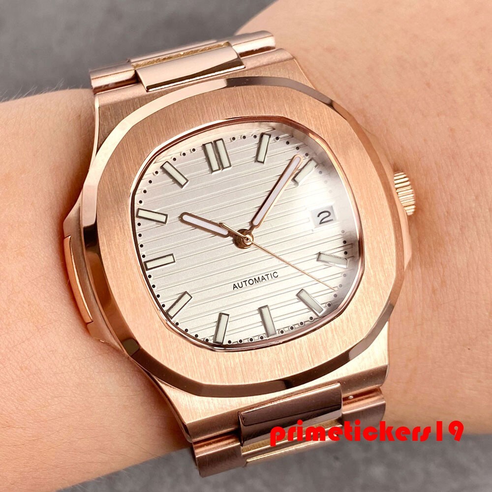 Tandorio Automatic NH35 Sapphire 40mm Rose Gold Square Watch for Men Date Lume