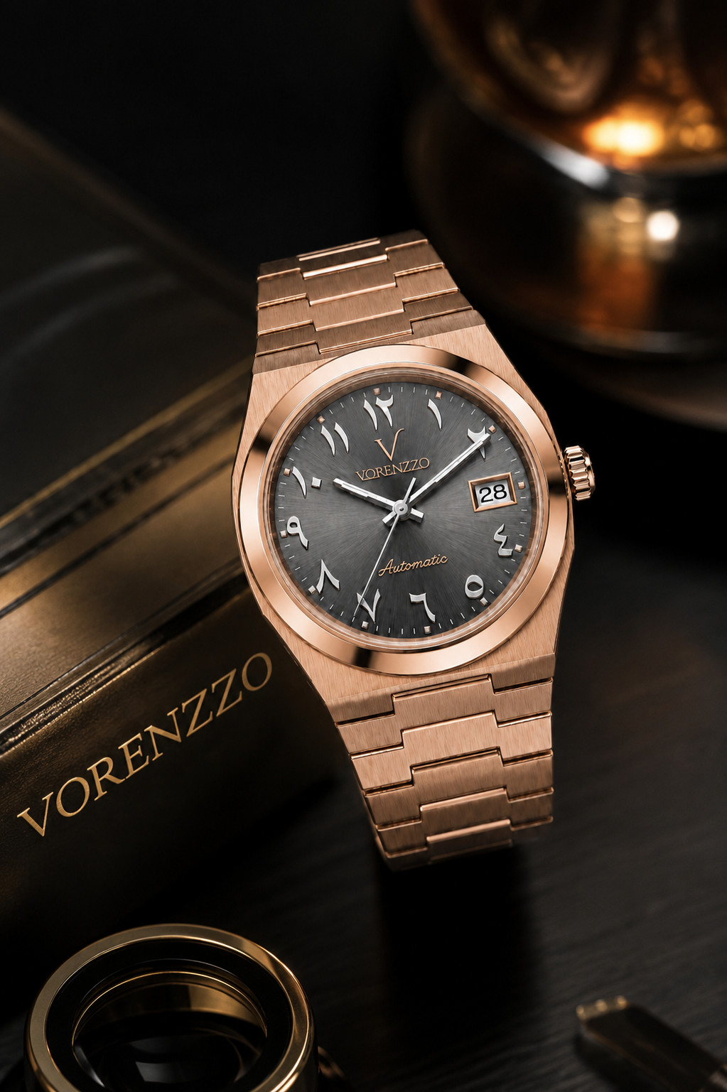 VORENZZO Rose Gold Automatic Watch NH35 Grey Dial Arabic Luxury Men’s 40mm