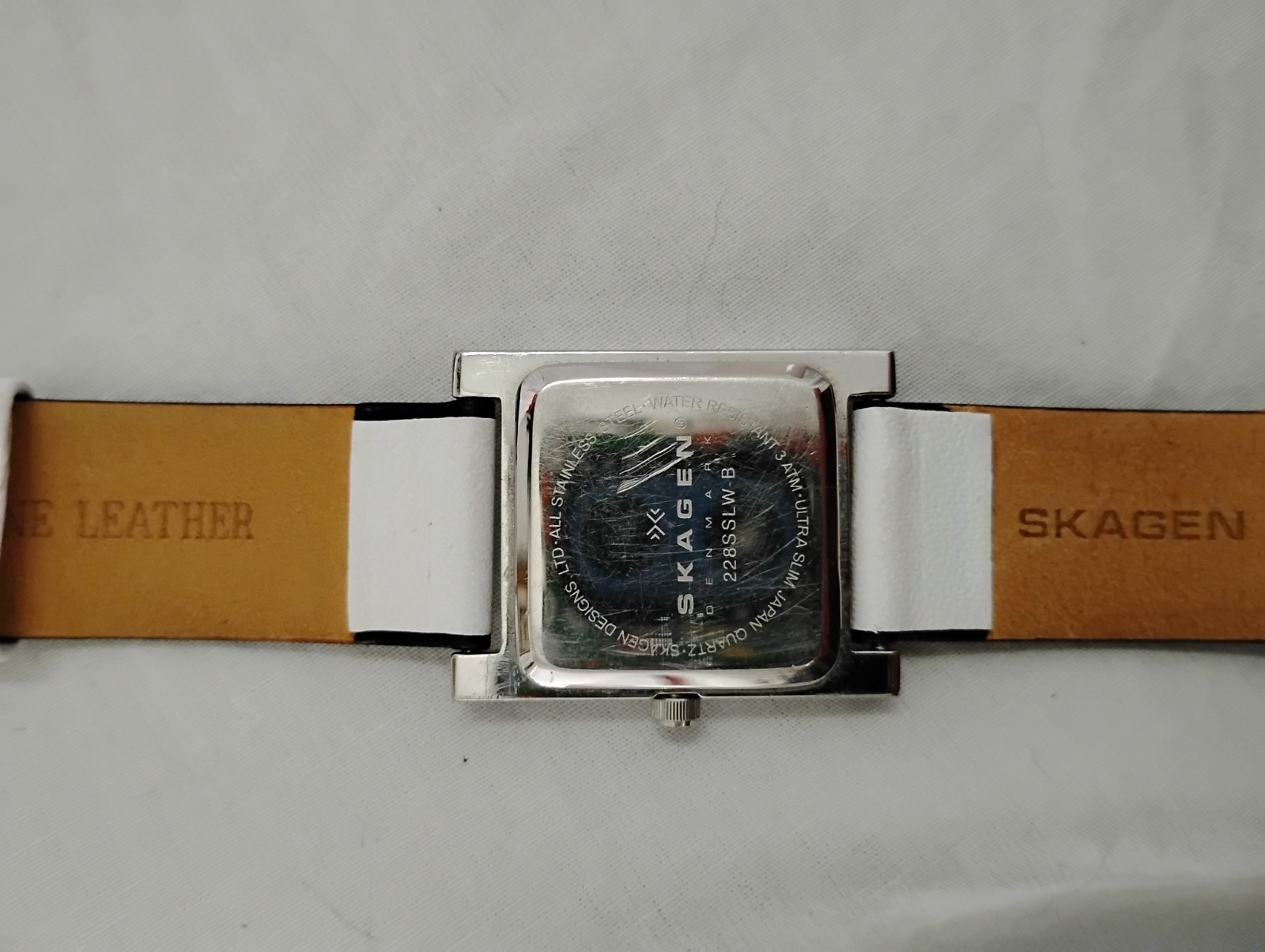 Vintage Skagen Ladies Watch Modern Rectangle Face Black White Leather Band