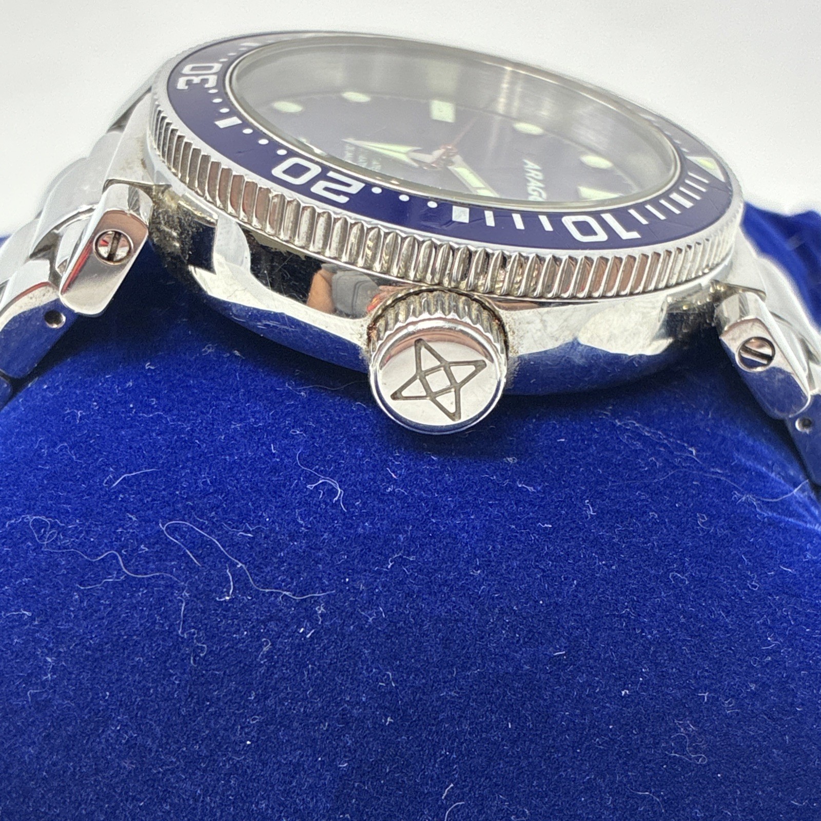 ARAGON A033 Automatic Mens Watch 50mm 24 Jewels A033 Dark Blue Dial / Bezel READ