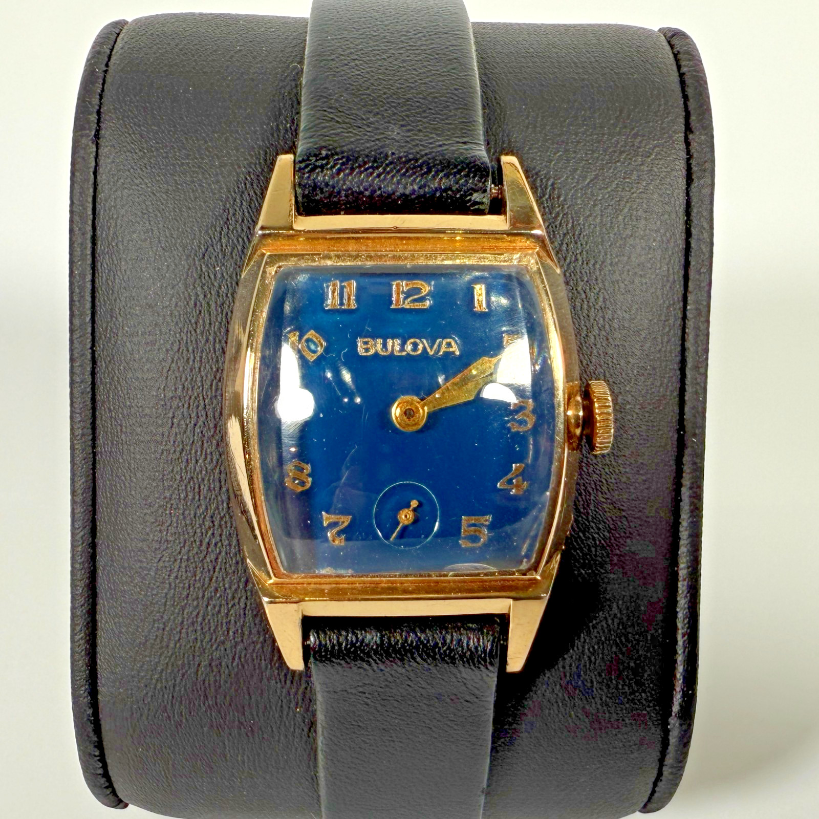 Vintage Bulova 10BC Art Deco Blue Dial 17J Mechanical Wristwatch Runs Very c1939