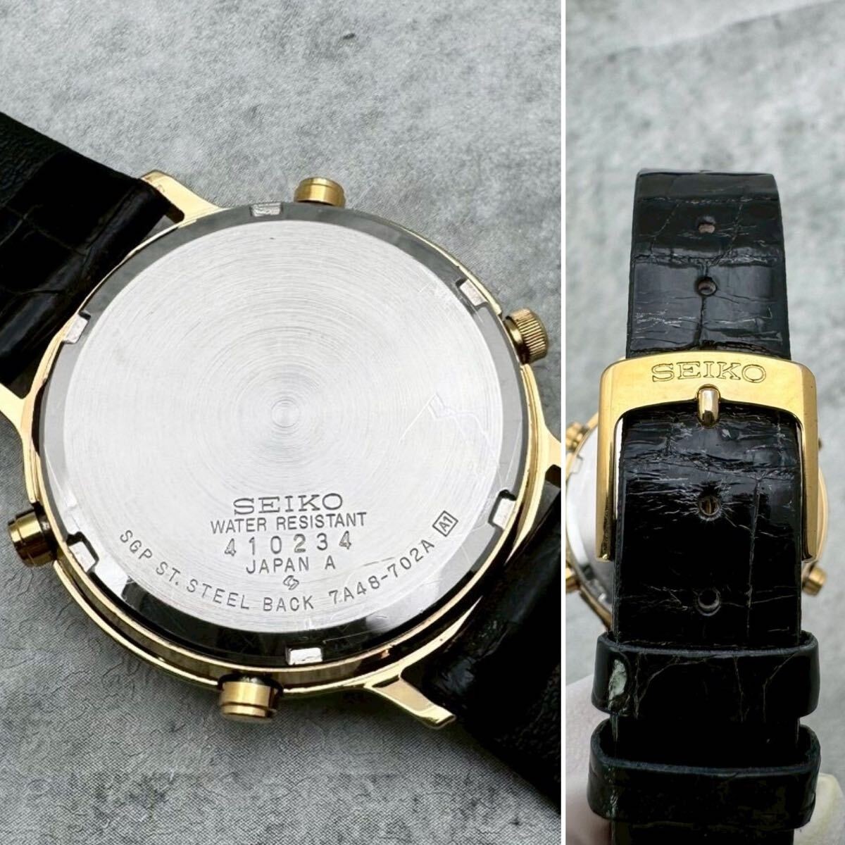 1984 Seiko 7A48-702A Moon Phase Chronograph Quartz Gold Men’s Watch Japan
