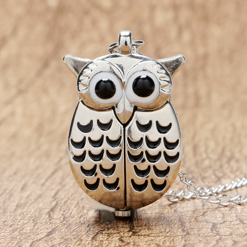 Pocket Watch Necklace Gift Silver Night Owl Arabic Numerals Dial Modern Fashion