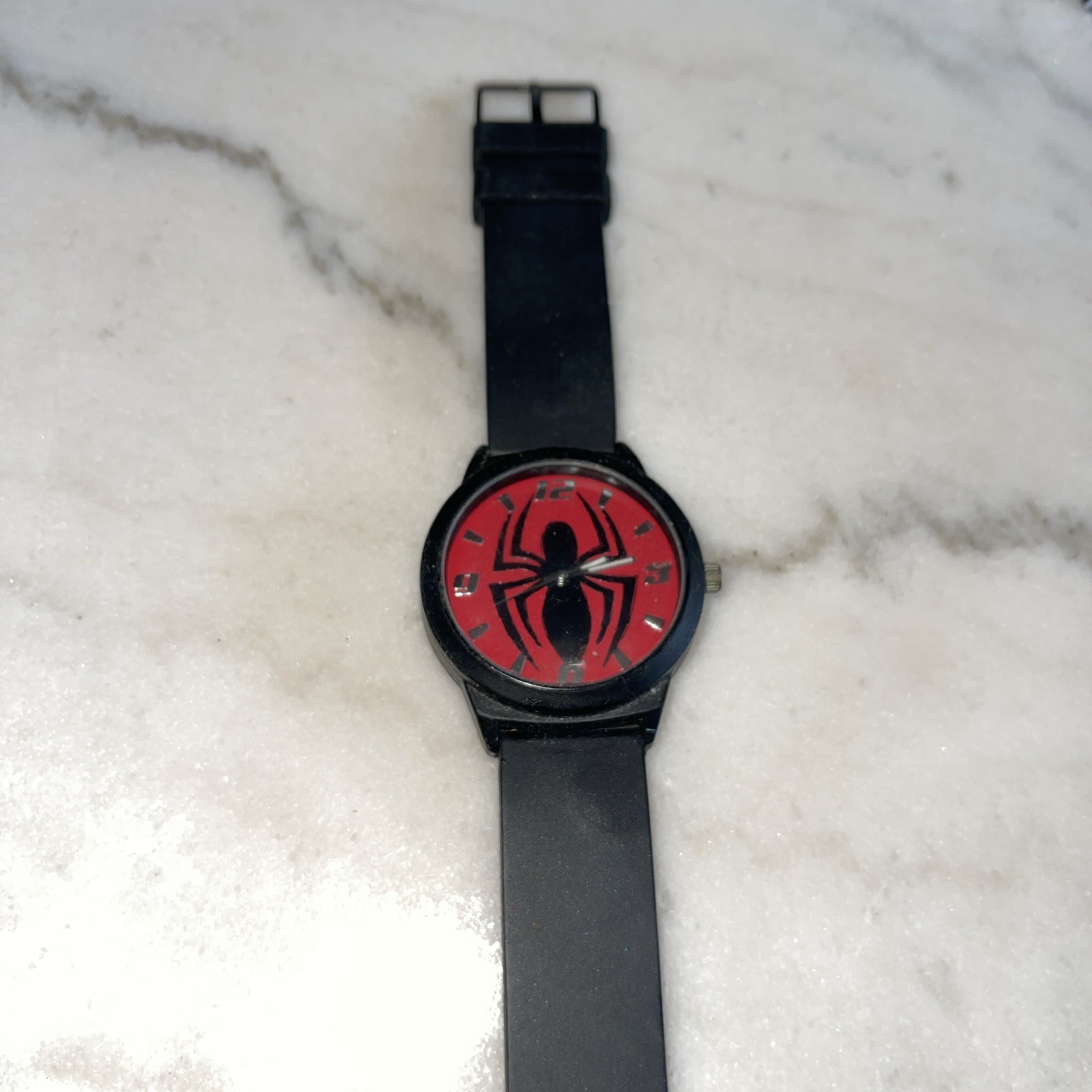 MARVEL Ultimate Spider-Man Analog Watch Matte Black Rubber Silicone Accutime Red