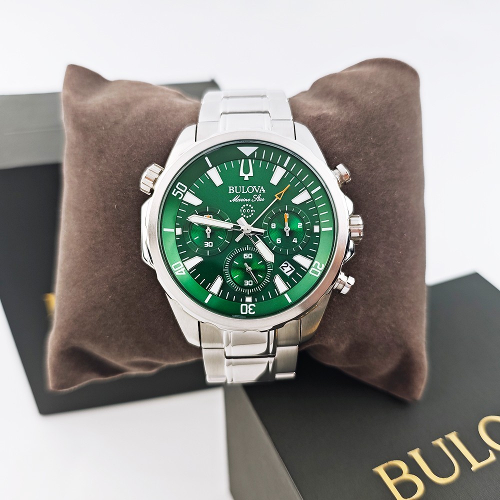 Bulova Men’s Marine Star Green Dial Quartz Stainless Steel Watch 43mm 96B396