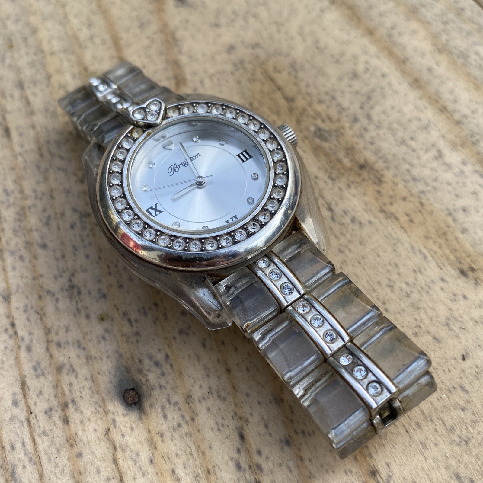 Brighton Dana Point Crystal Bezel Clear Ceramic Bracelet With Stones Watch