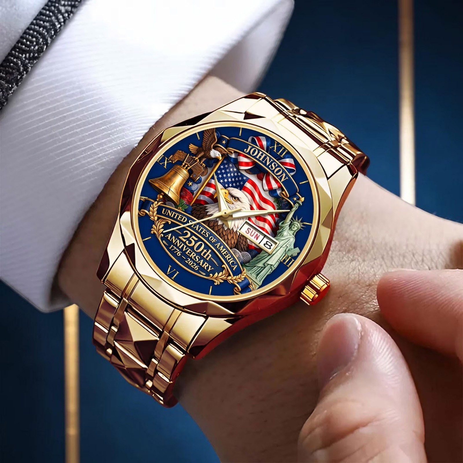 Custom USA 250th Anniversary Luxury Watch Patriotic Timepiece Independence Gift