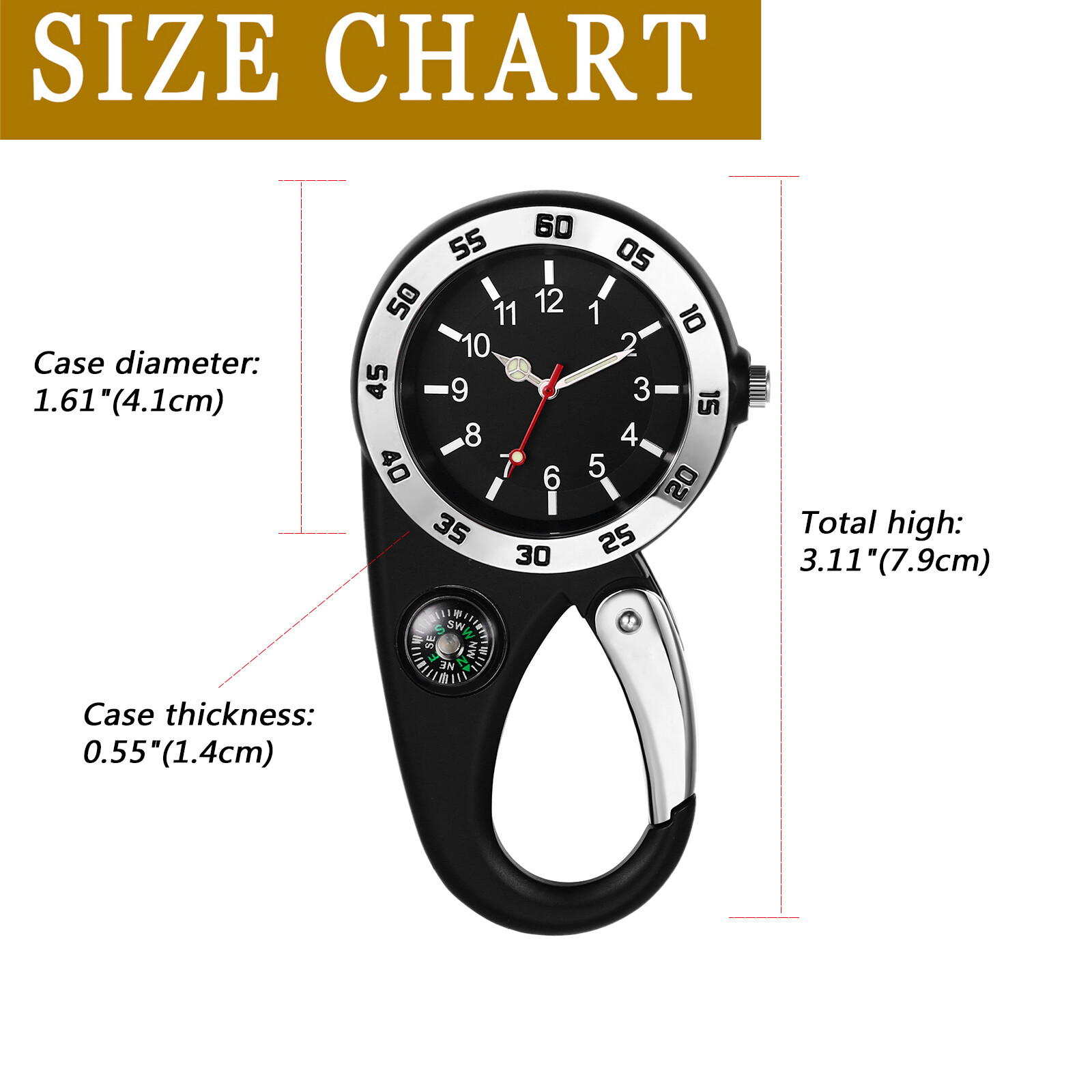 Luminous Carabiner Watch Clip On Backpack Belt FOB Quartz Sports Watch Outdoors