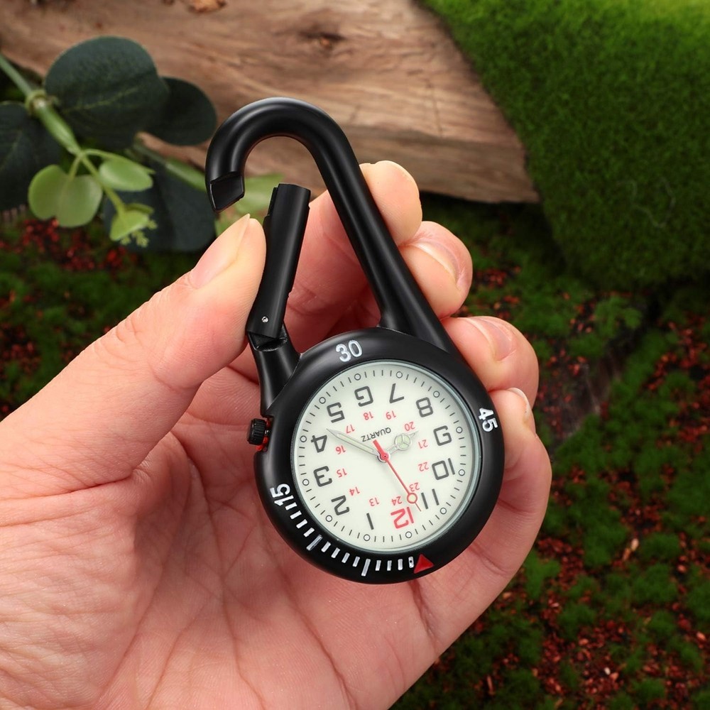 Luminous Carabiner Clip-on Quartz Watch Backpack Fob Belt Doctor Nurse Outdoors