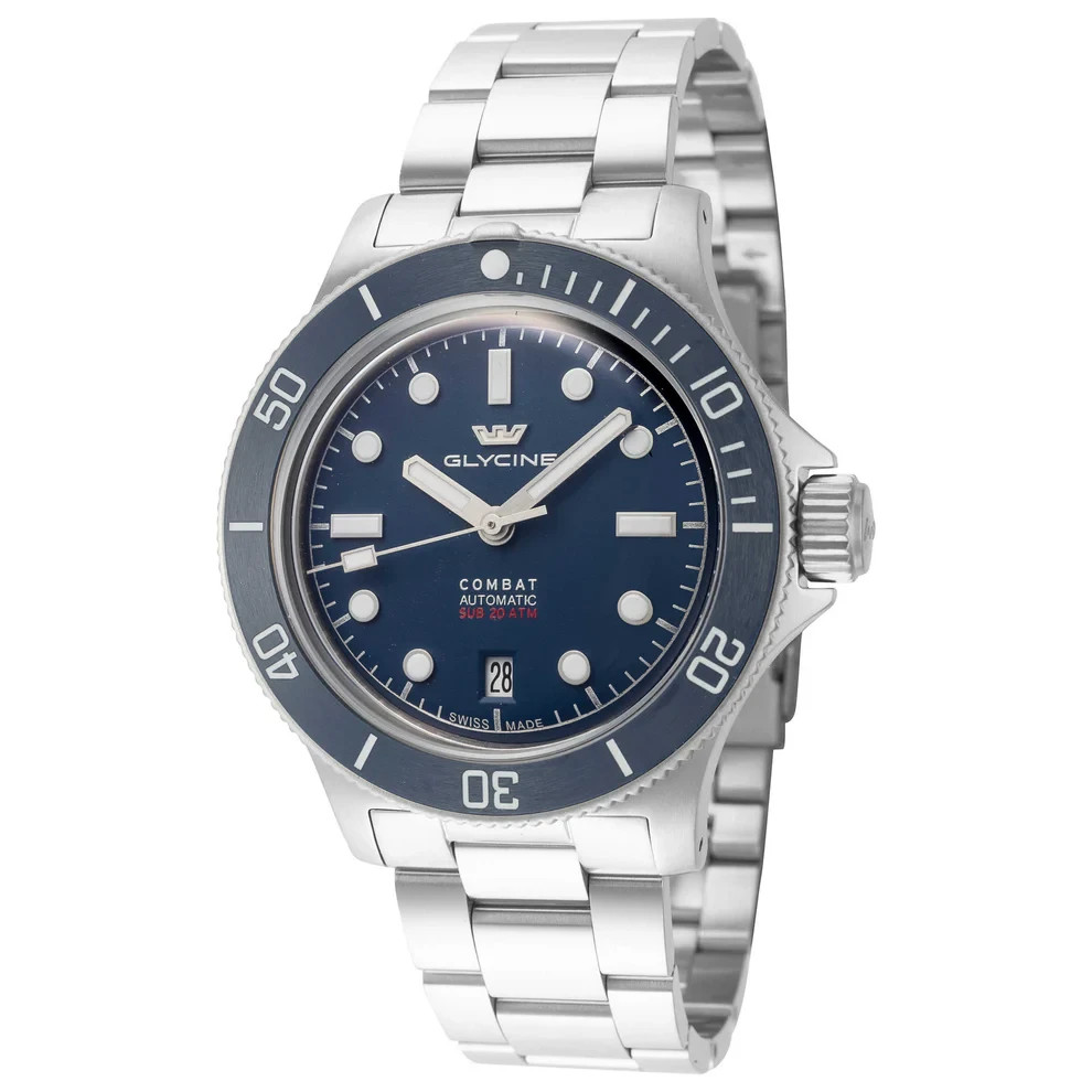 NEW IN BOX Glycine GL0416 Combat Auto Diver 42mm Blue Dial/Bezel Date w/ Papers