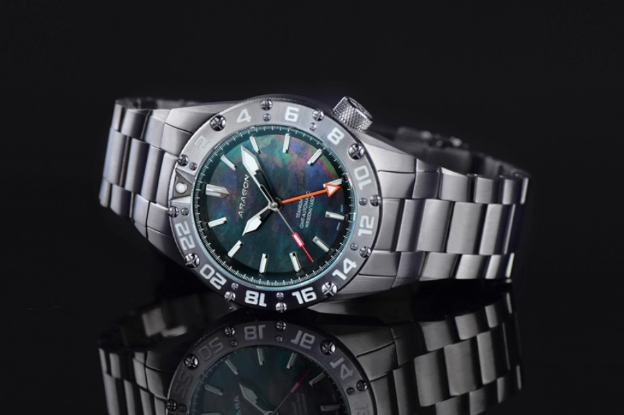 NEW! Aragon Enforcer True GMT Titanium Black MOP Dial 44mm Watch A702BLK
