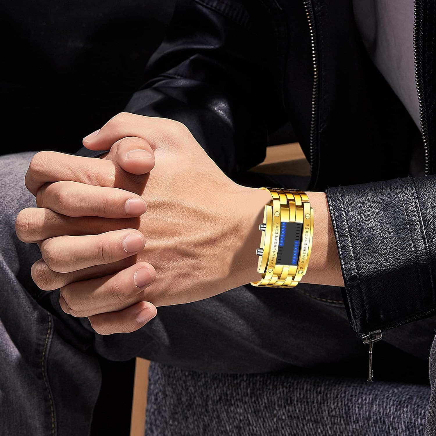 Men’S LED Digital Wrist Watch Futuristic Binary Display Stainless Steel