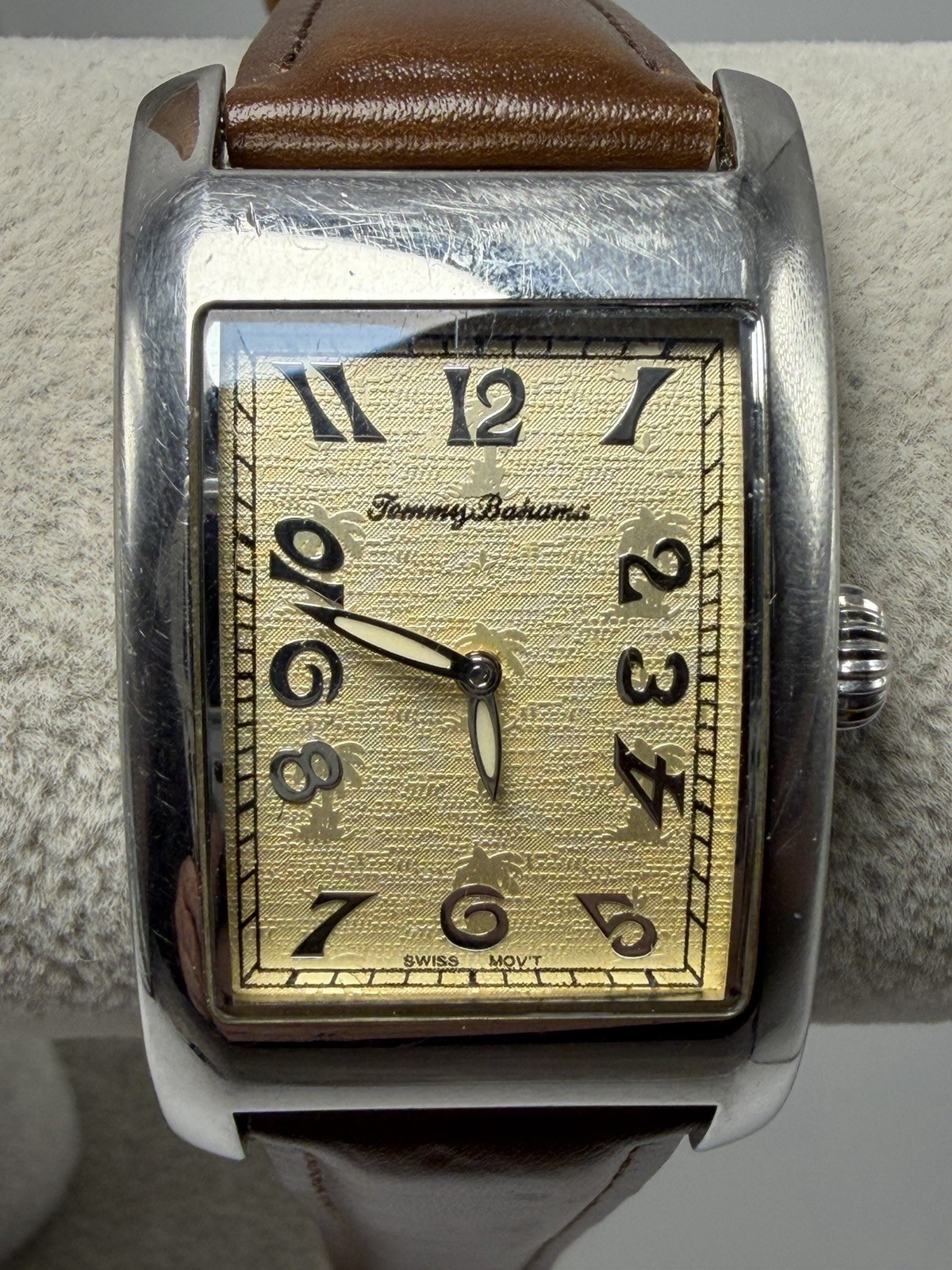 Tommy Bahama TB1026 New Battery Mens Tank Watch 27MM 8″ Leather Band