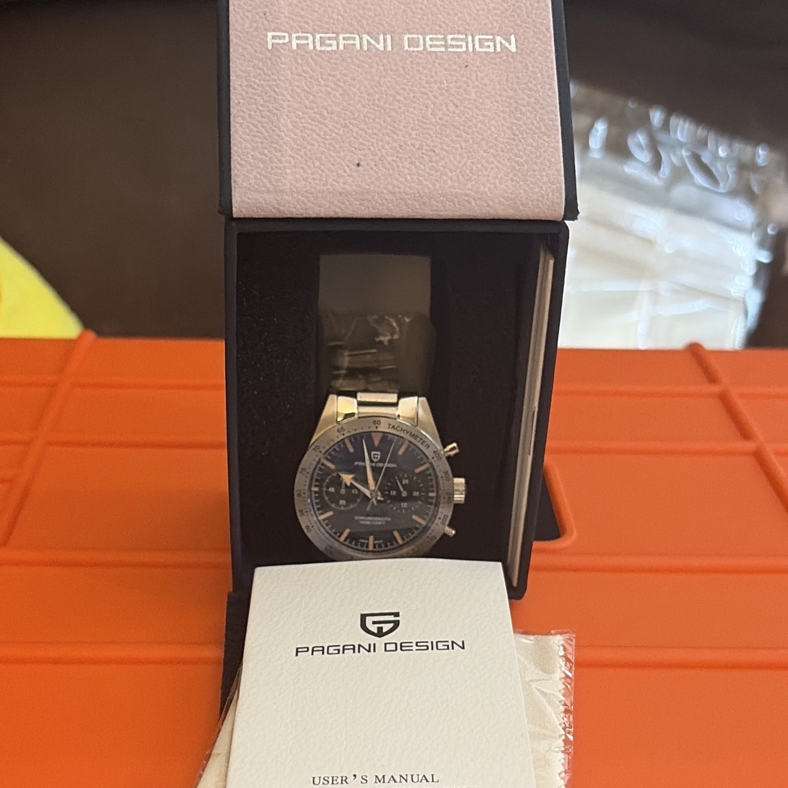 Pagani Design Chronograph Tachymeter Quartz 40mm Black Dial Steel Bracelet 100m