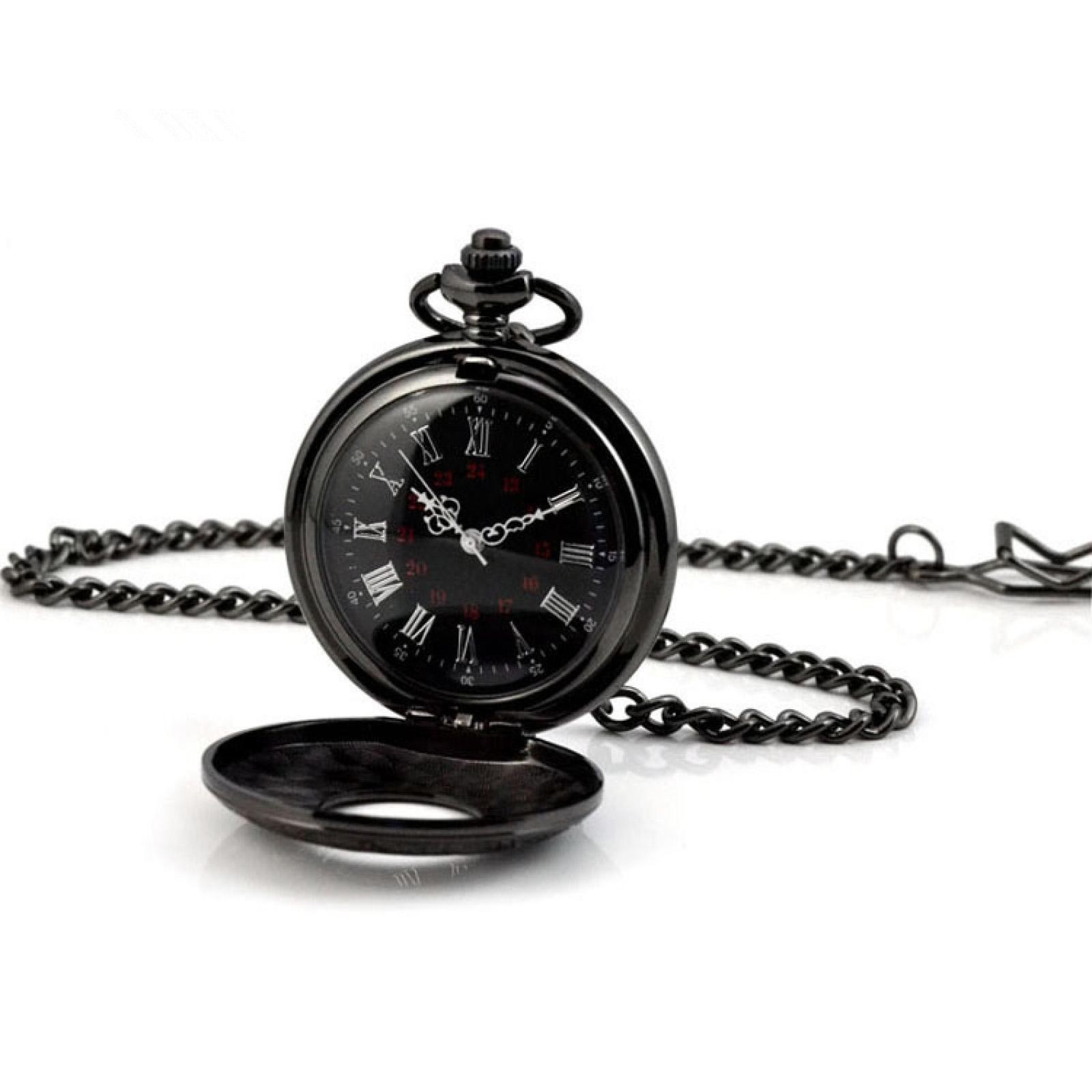 Vintage Retro Steampunk Pocket Watch Black Quartz Pendant Necklace Chain Gift G