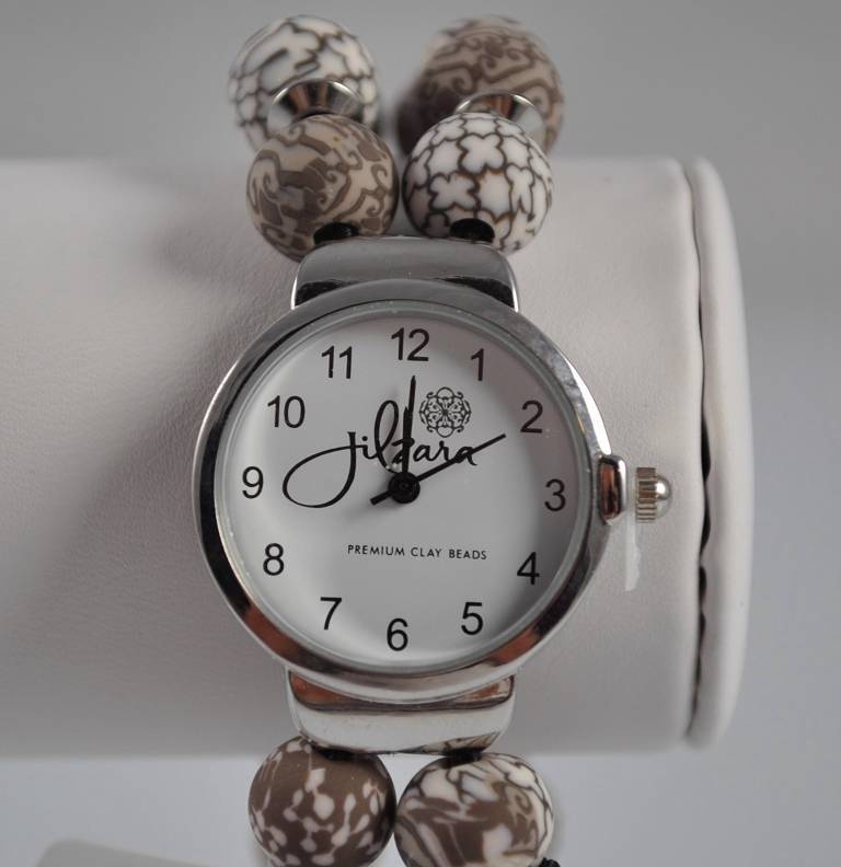Jilzarah Latte Round Watch Polymer Clay Beads Handcrafted Artisan Jewelry P3
