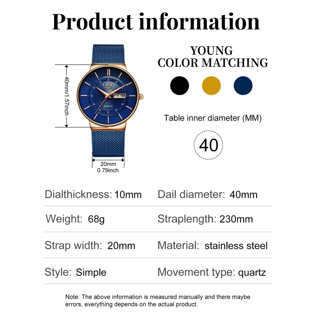 Ultra-thin Men’s Watch Quartz Date Stainless Steel Daily Wristwatch Waterproof