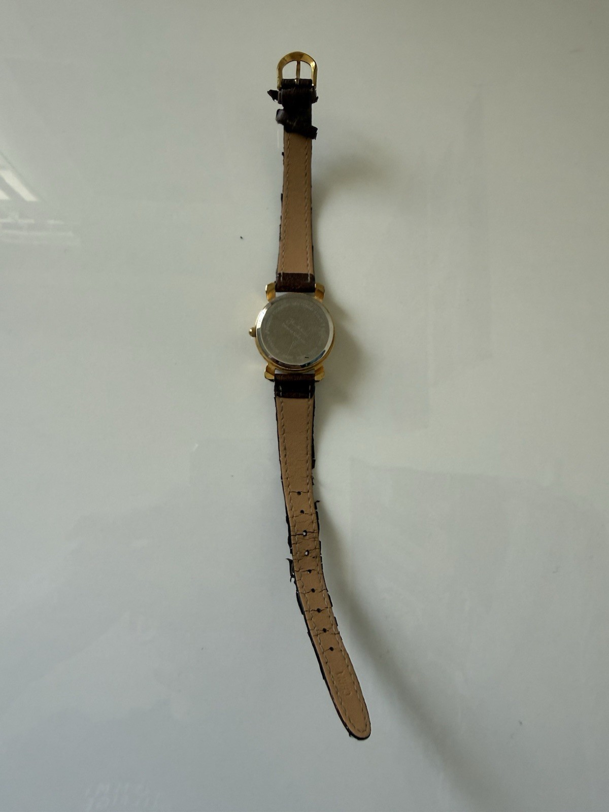 Thomas Kinkade Gold Tone Analog Quartz Watch Brown Leather Band Lighthouse Theme