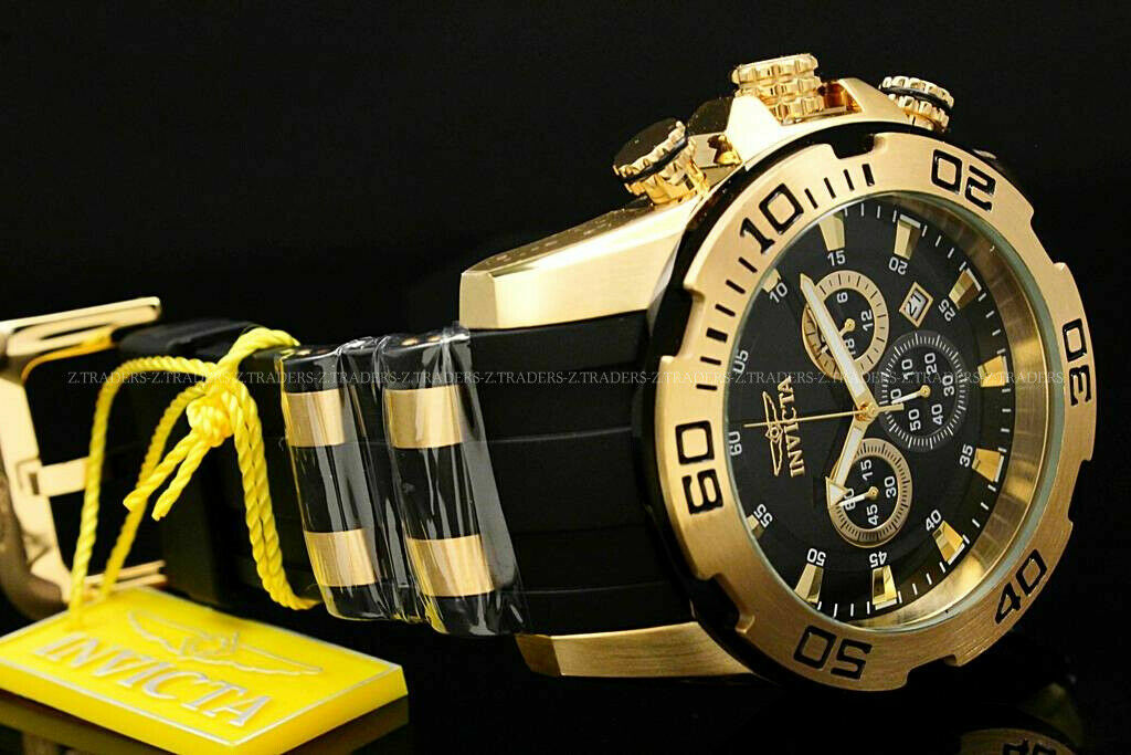 Invicta Men’s Pro Diver Scuba 50mm Gold Tone Silicone Chronograph Watch 22340..