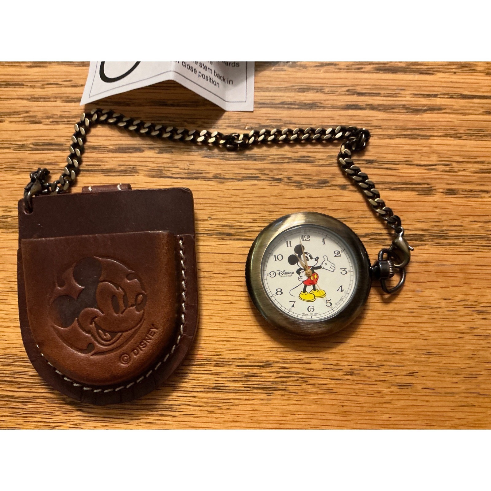 Disney Store Mickey Mouse Pocket Watch Leather Pouch Vintage Quartz Boxed Set