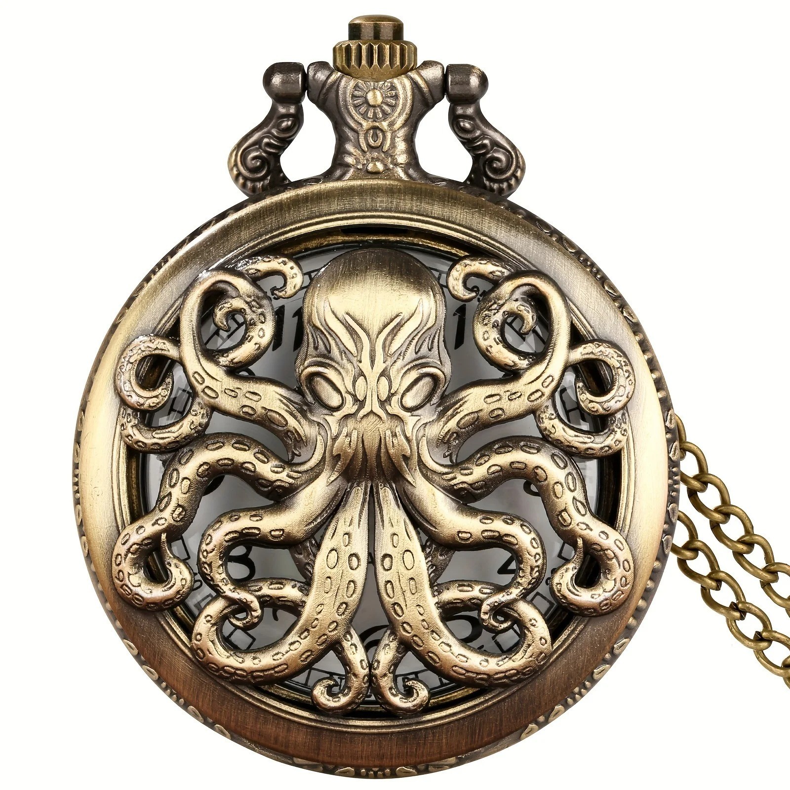 Vintage Octopus Pocket Watch Quartz Necklace Chain Steampunk Gift Men Wom