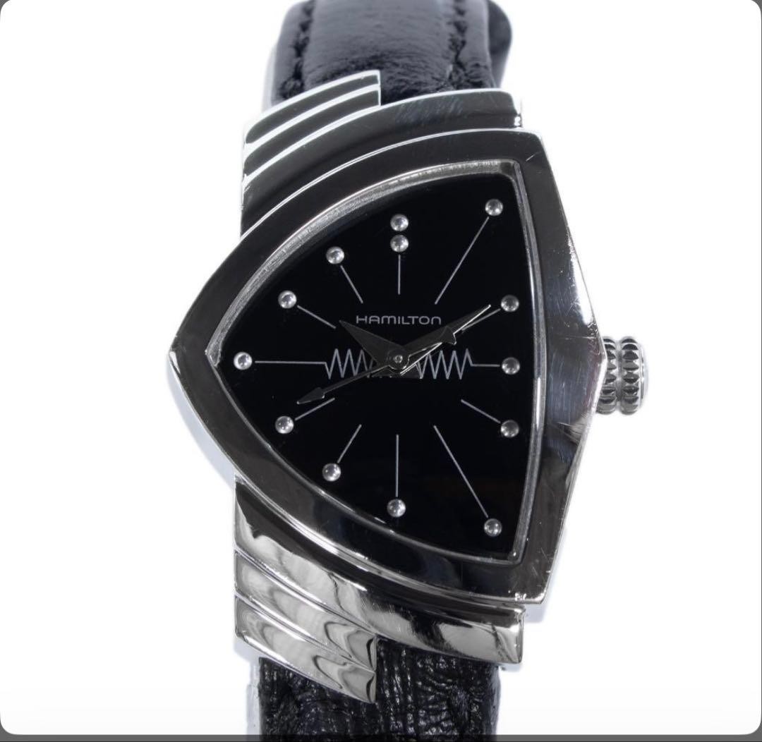 HAMILTON Ventura H24211732 Black Dial Triangle Quartz Ladies Watch Box Papers