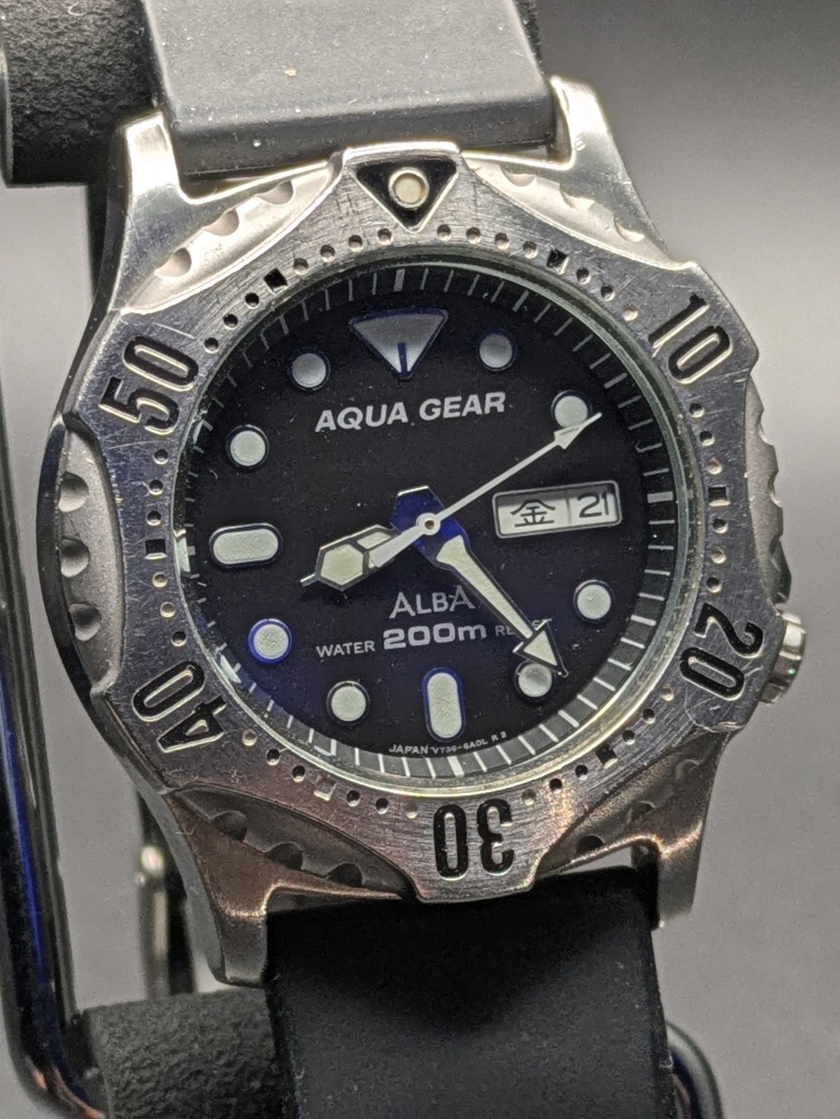 SEIKO ALBA Diver’s Quartz Watch Men’s V736-6A00 37.8mm New Battery Working
