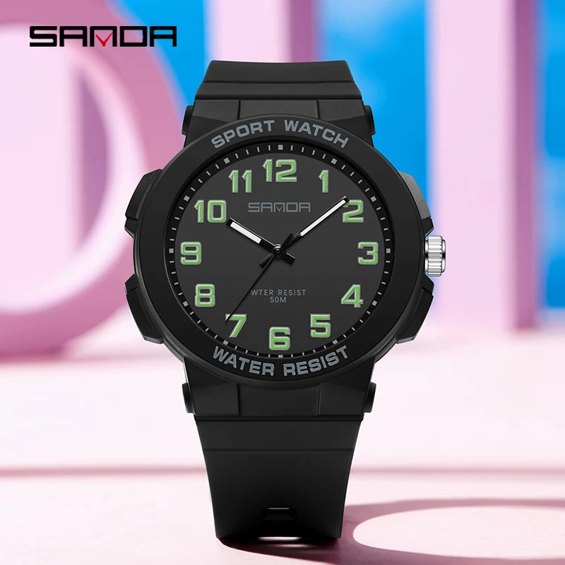 Sanda 6123 Trendy Design Soft Student Watch TPU Strap 50M Depth Waterproof