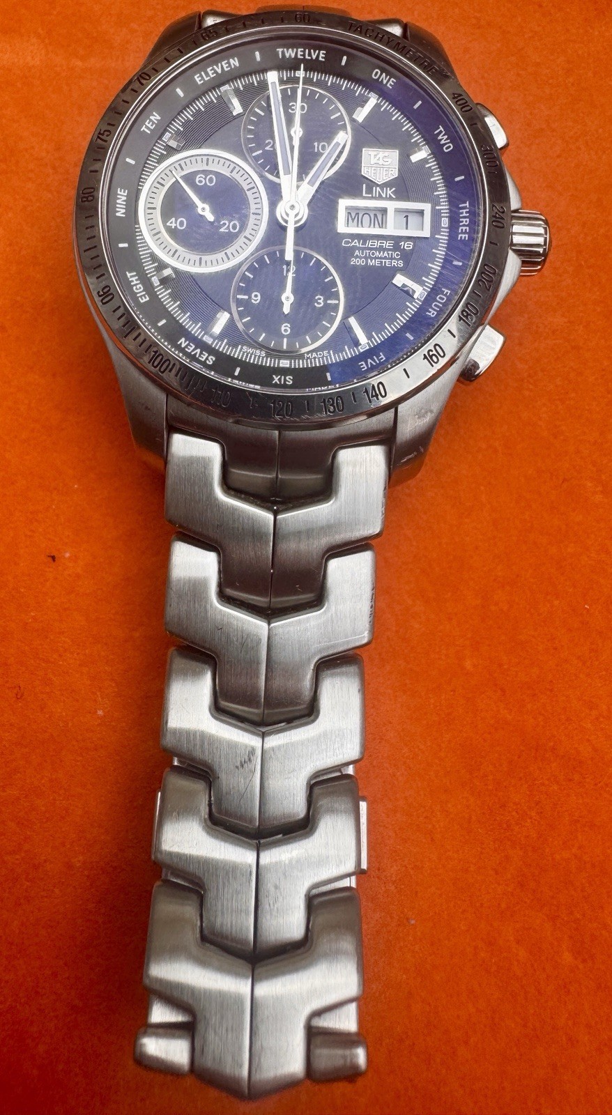 TAG Heuer Link Calibre 16 Auto Chronograph Day/Date Black Dial 200m SS
