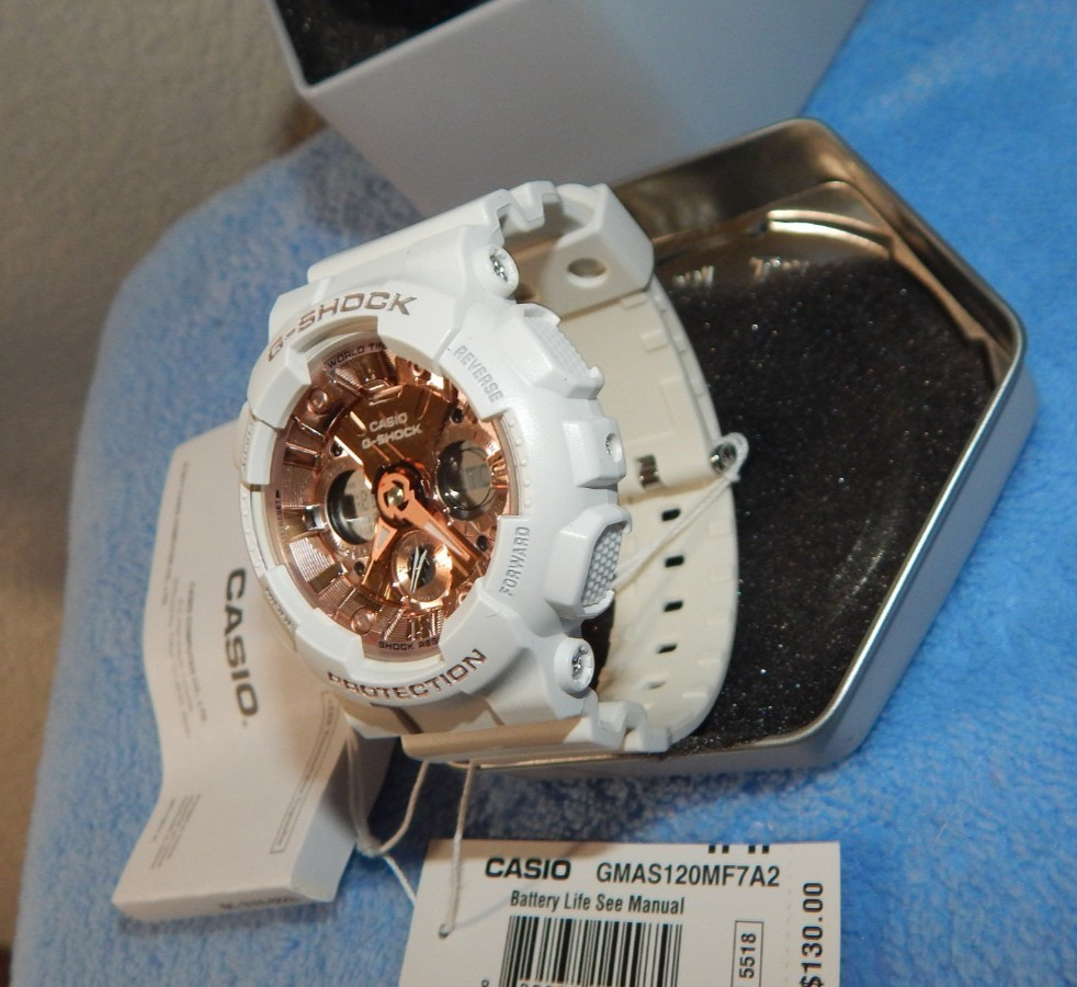 New CASIO G SHOCK White Rose Gold GMA-S120MF-7A2 S Series Analog Digital Watch