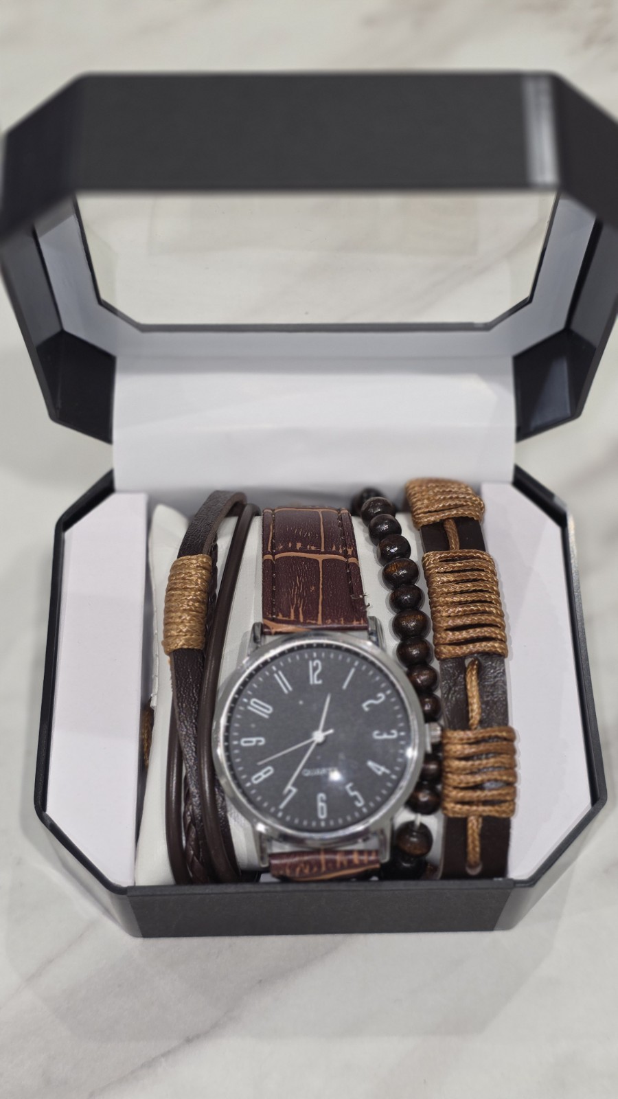 Mens Watch Bracelets Brown Luxury Gift Set Casual Formal Brand New Watch Quatz.
