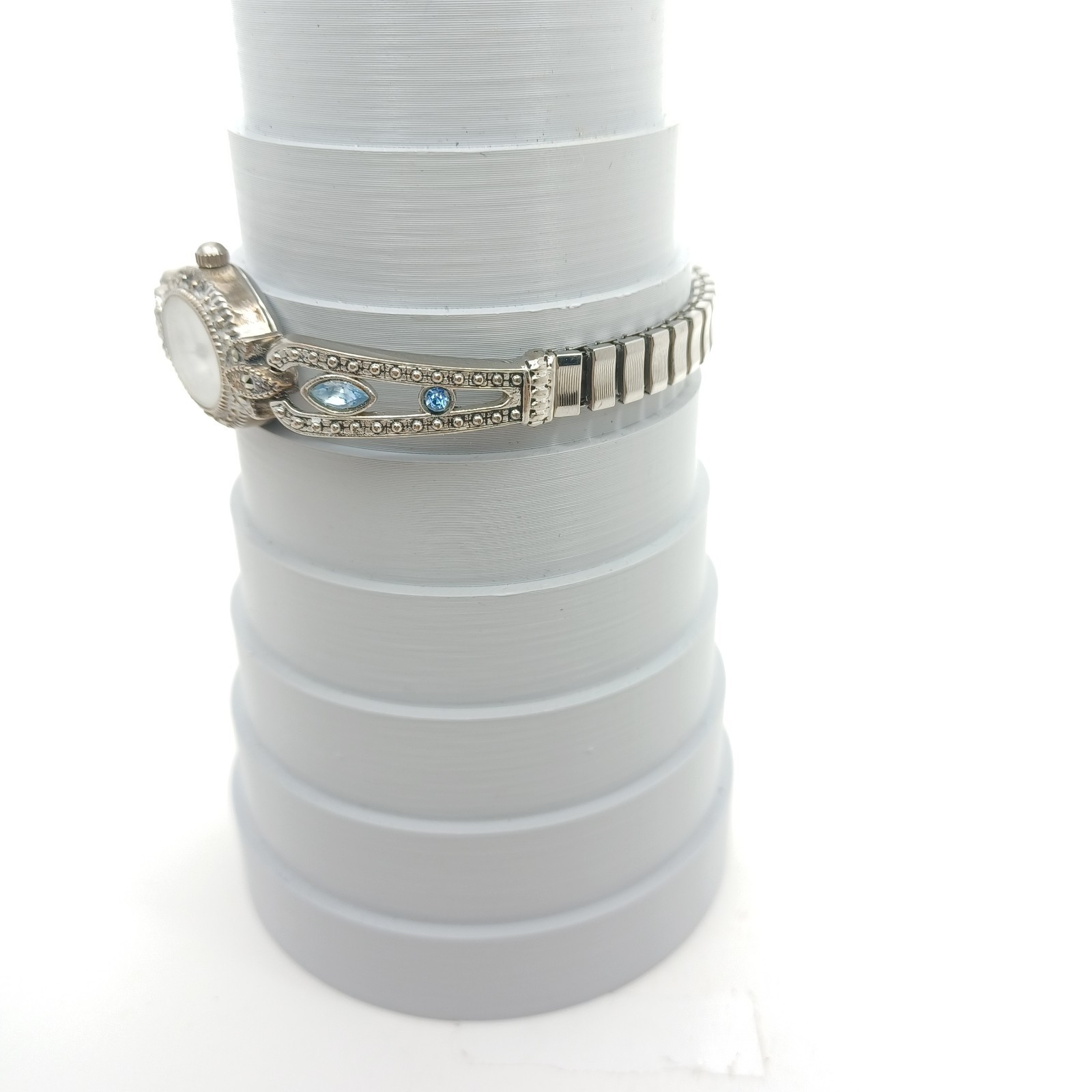 LA Express Silver Tone Crystal Bracelet Watch Blue Accent Stones New Battery ✔️
