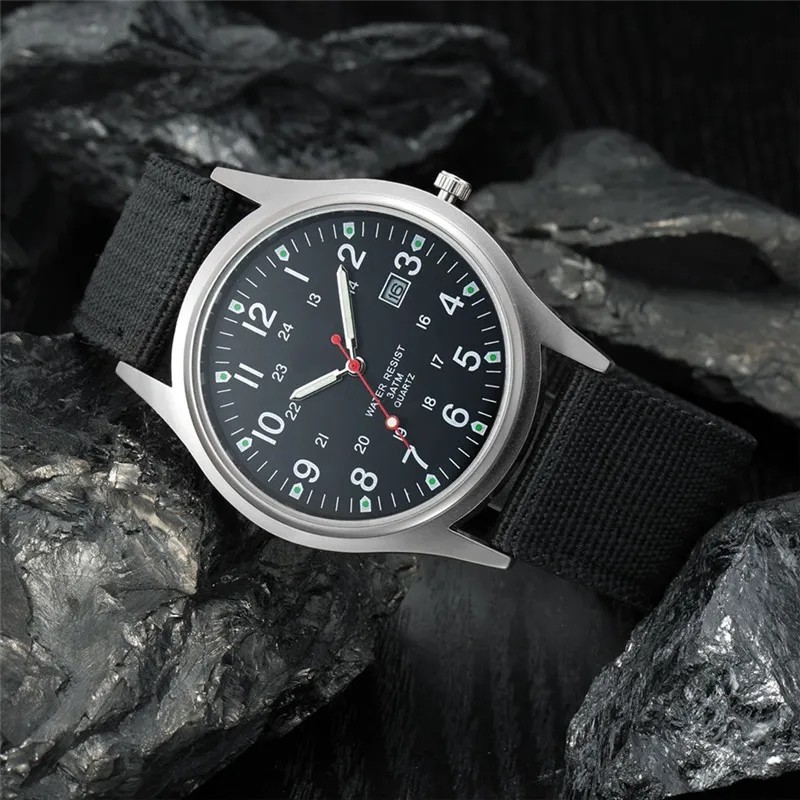Army Field Watch Gift Men Luminous 24 Hour Nylon Strap Quartz Sport