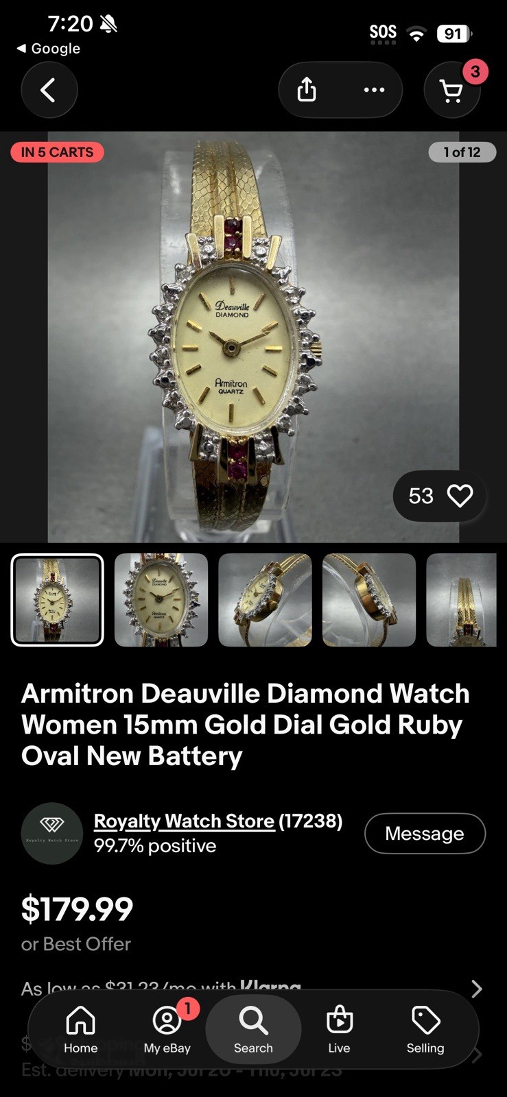 Armitron Deauville Diamond Accent Quartz Oval Gold-Tone Analog Bracelet Watch