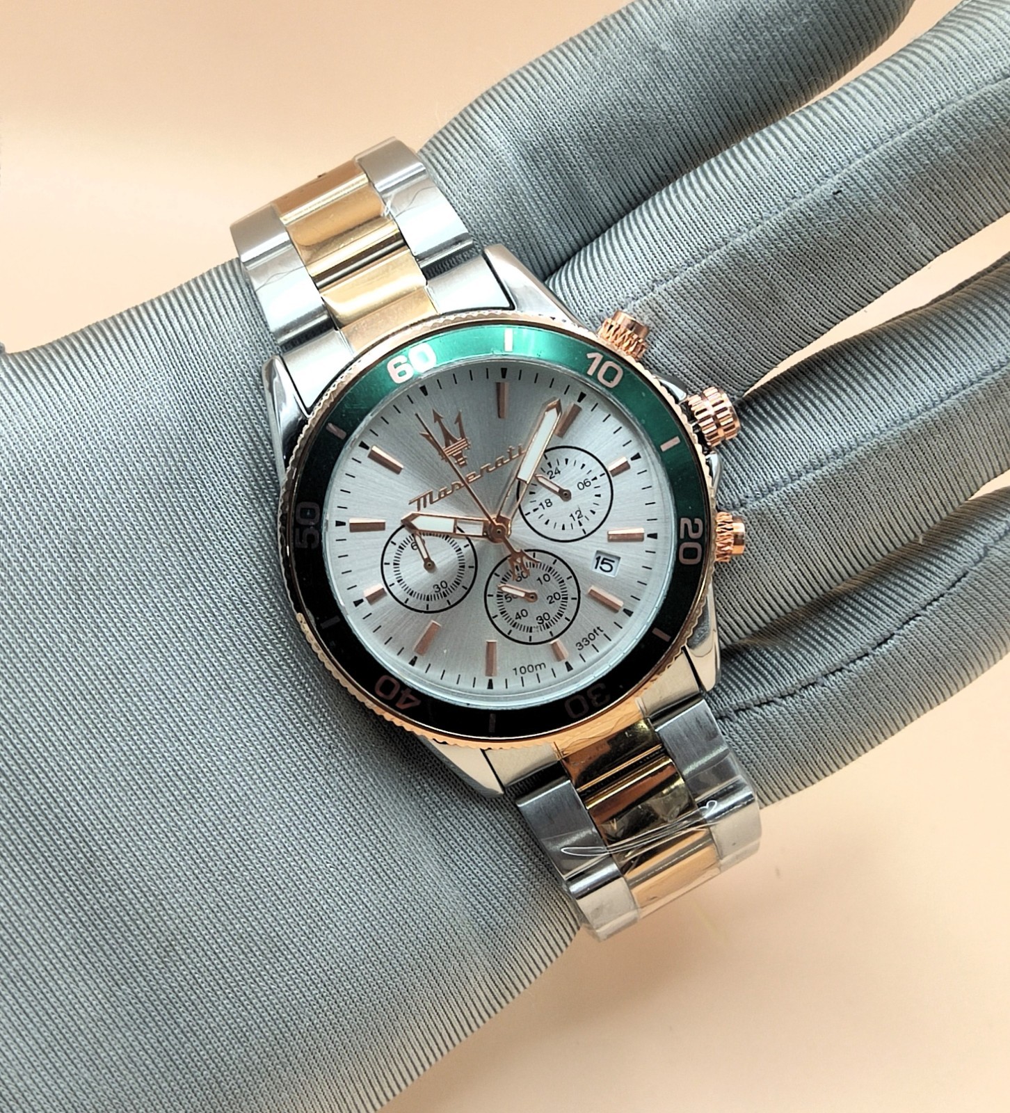 Amazing Maserati Chronograph Silver Dial Analog Refurbished Men’s Wrist Watch